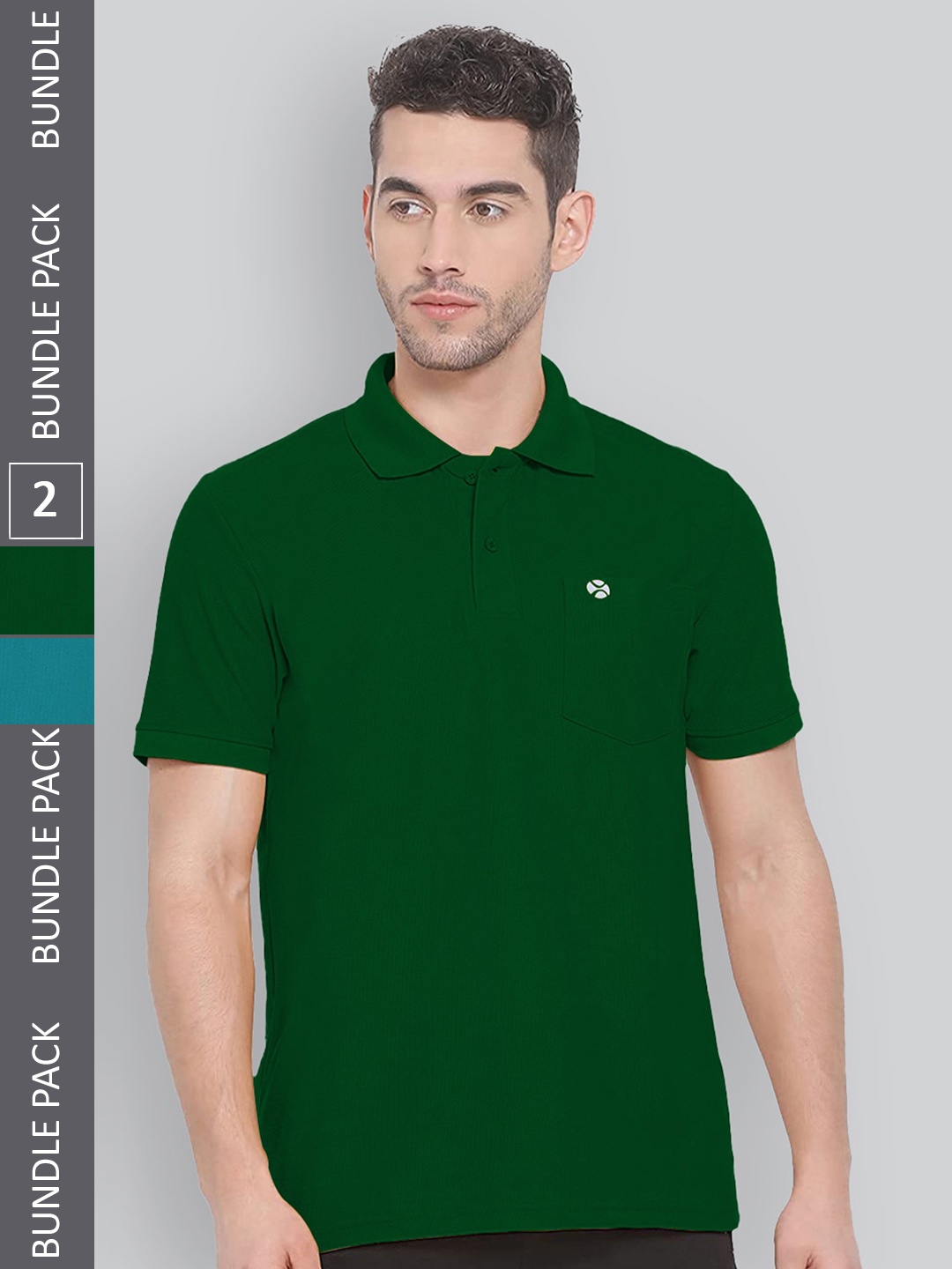 

LUX NITRO Pack of 2 Polo Collar Anti Odour Cotton Blend T-shirts, Green