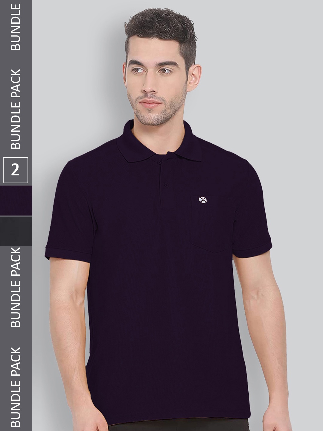 

LUX NITRO Pack of 2 Polo Collar Anti Odour T-shirts, Navy blue