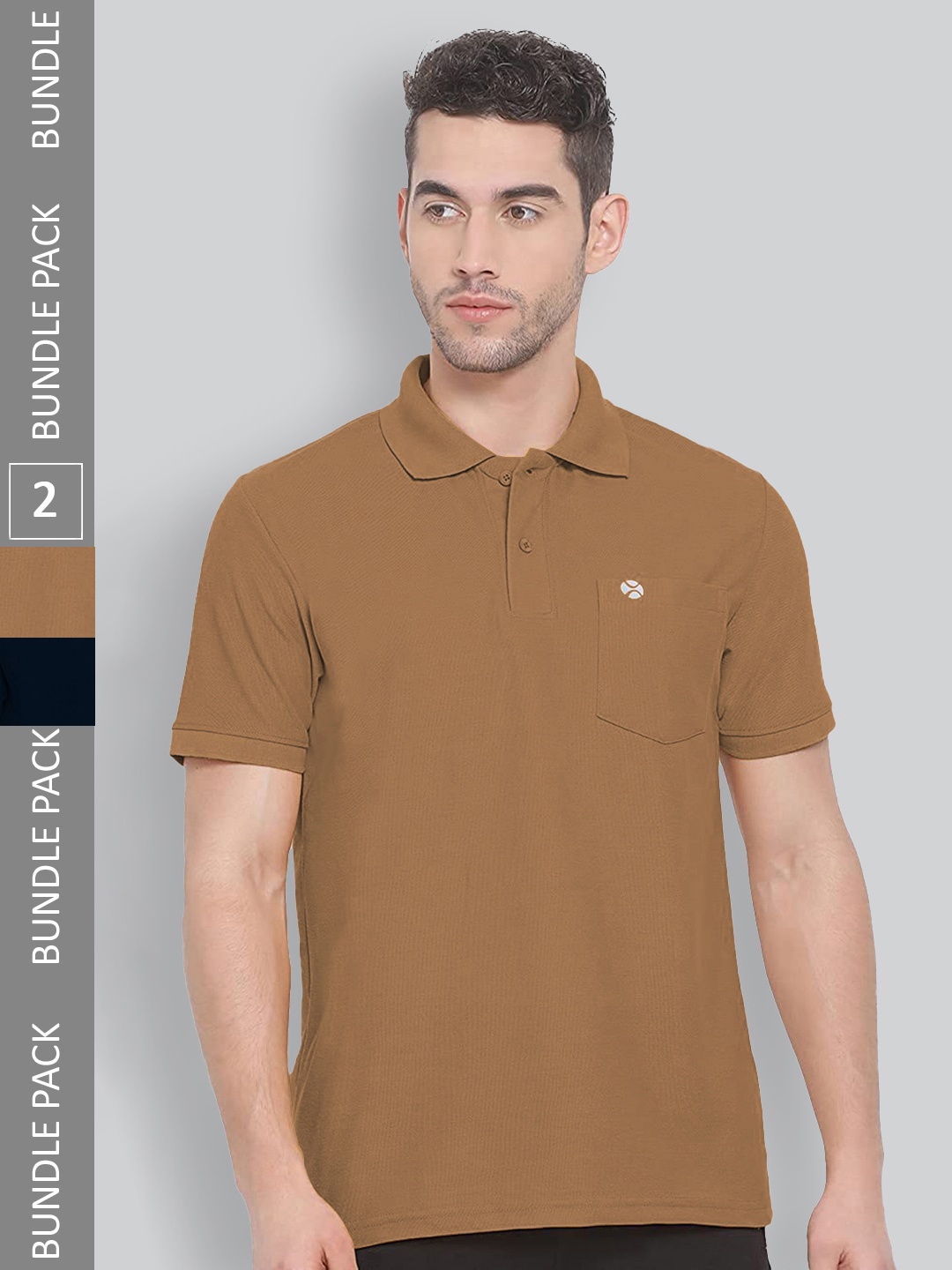 

LUX NITRO Pack of 2 Polo Collar Anti Odour Cotton Blend T-shirts, Brown