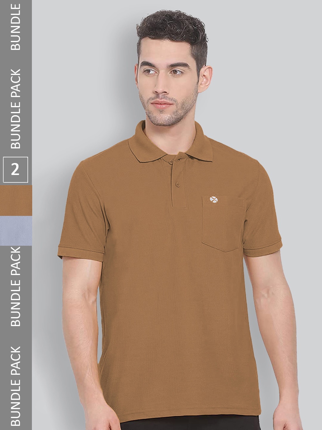 

LUX NITRO Pack Of 2 Polo Collar Anti Odour Casual Cotton Blend T-shirts, Khaki