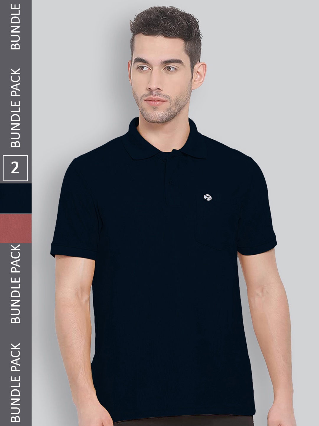 

LUX NITRO Pack of 2 Polo Collar Anti Odour T-shirts, Navy blue