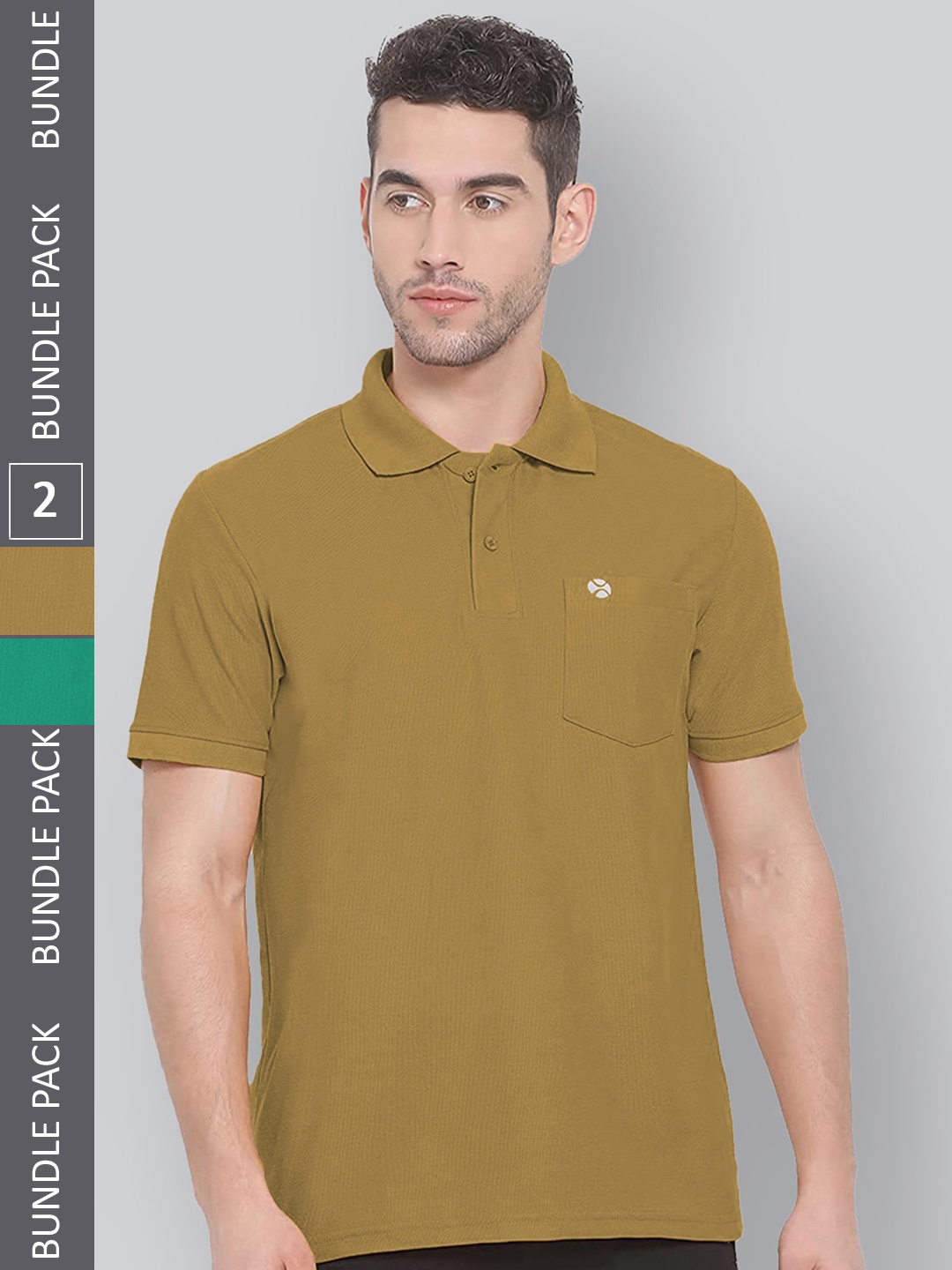 

LUX NITRO Pack Of 2 Polo Collar Anti Odour Casual T-shirts, Khaki