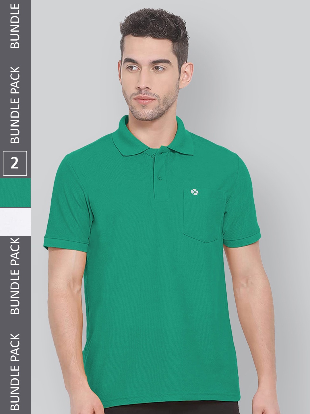 

LUX NITRO Pack of 2 Polo Collar Anti Odour Cotton Blend T-shirts, Green