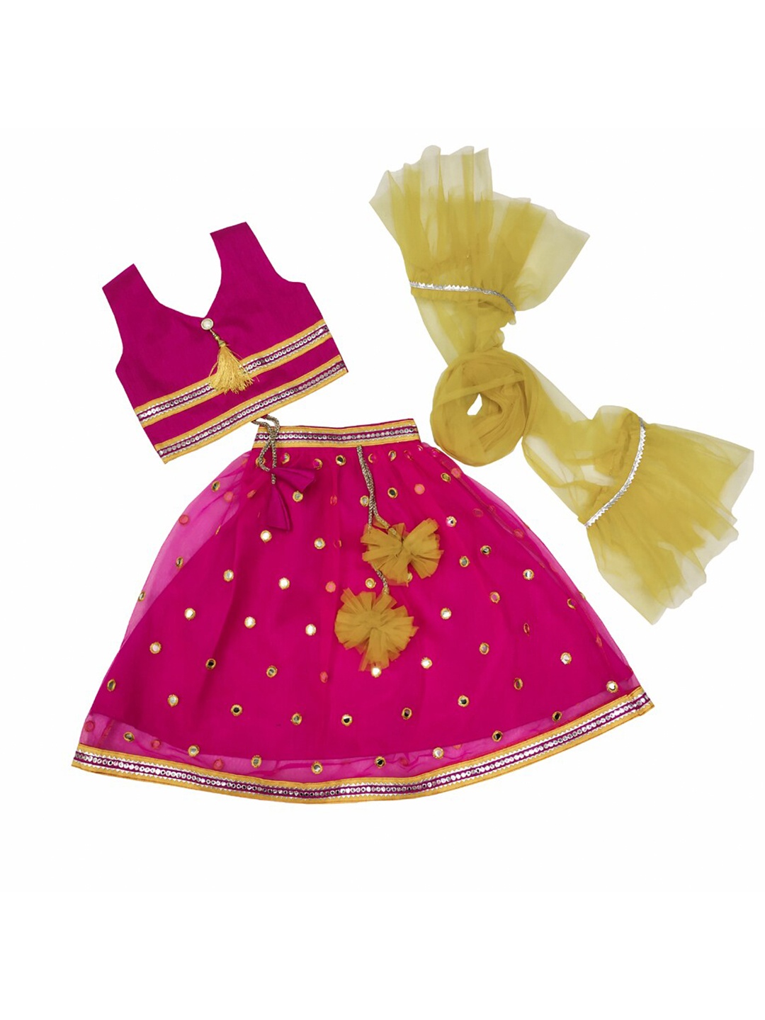 

BAESD Girls Embroidered Mirror Work Ready to Wear Lehenga & Blouse With Dupatta, Pink