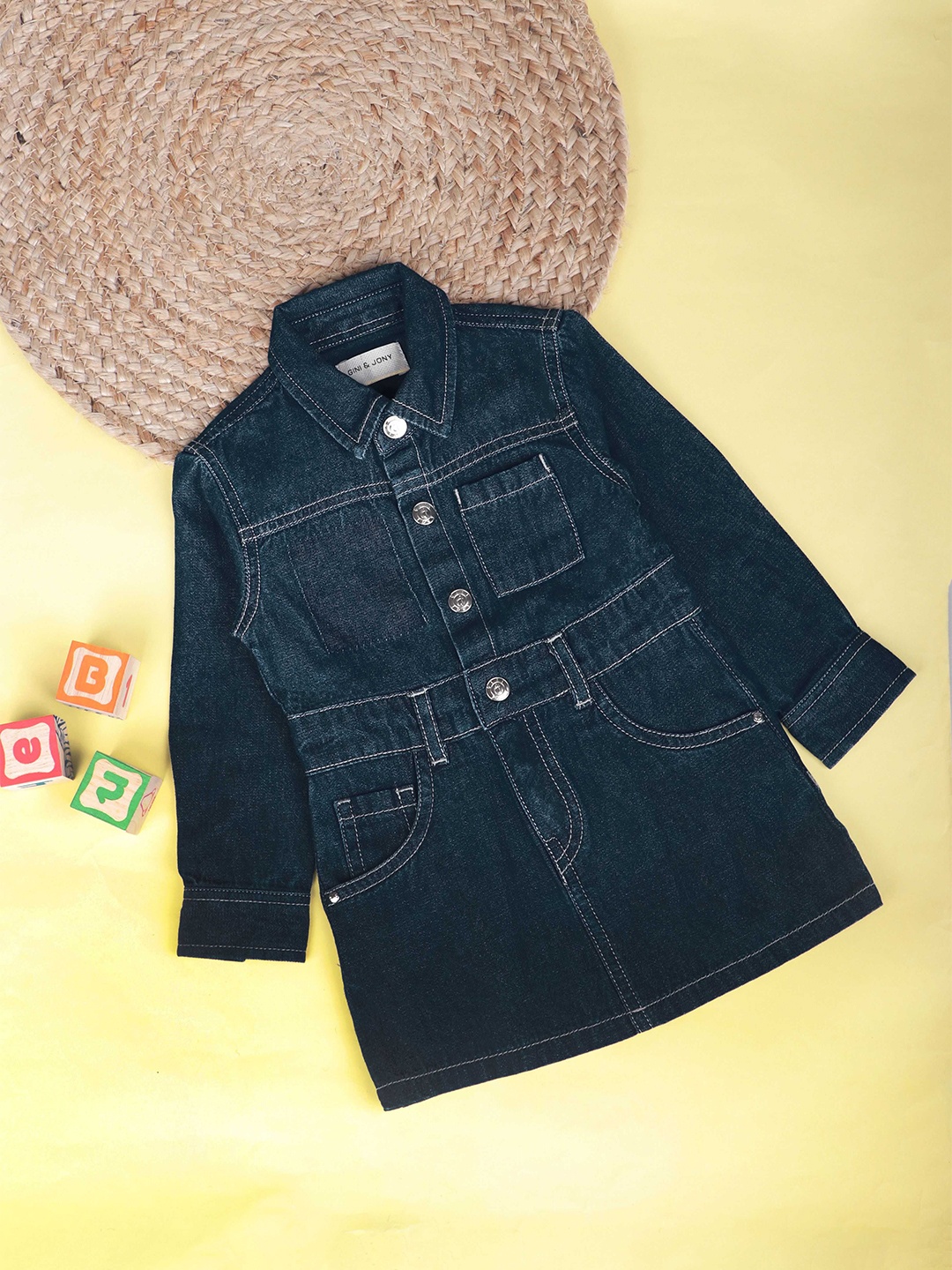 

Gini and Jony Girls Solid Shirt Collar Full Sleeve Shirt Dress, Navy blue