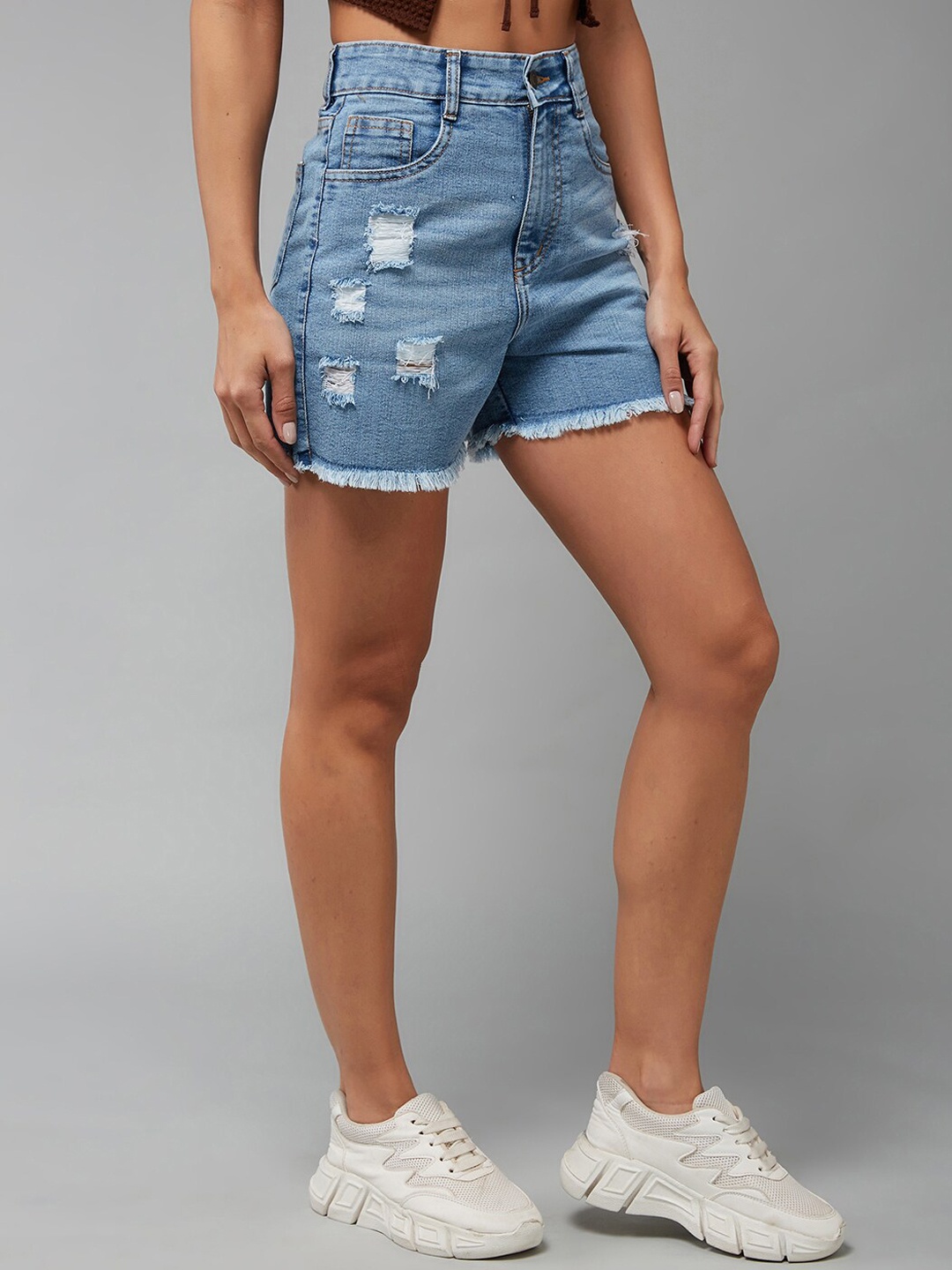 

Miss Chase Women Ripped Denim Shorts, Blue