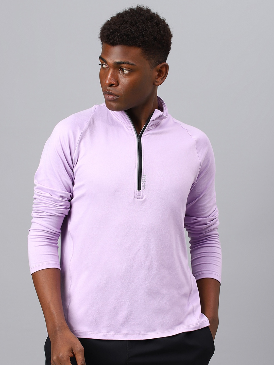 

Fitkin Men High Neck Dri-FIT Training Or Gym T-shirt, Lavender