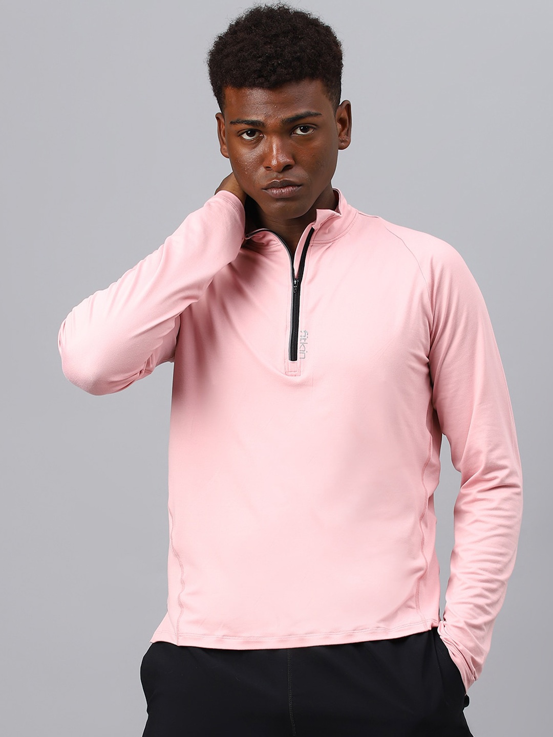 

Fitkin Men High Neck Dri-FIT Training Or Gym T-shirt, Pink