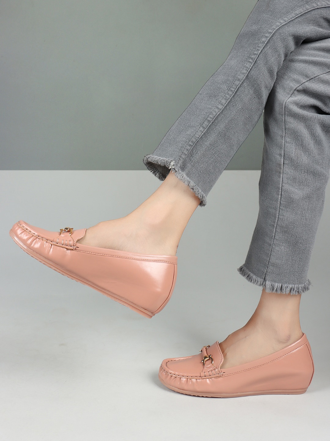 

ELLE Women Embellished Comfort Insole Lightweight Horsebit Loafers, Peach