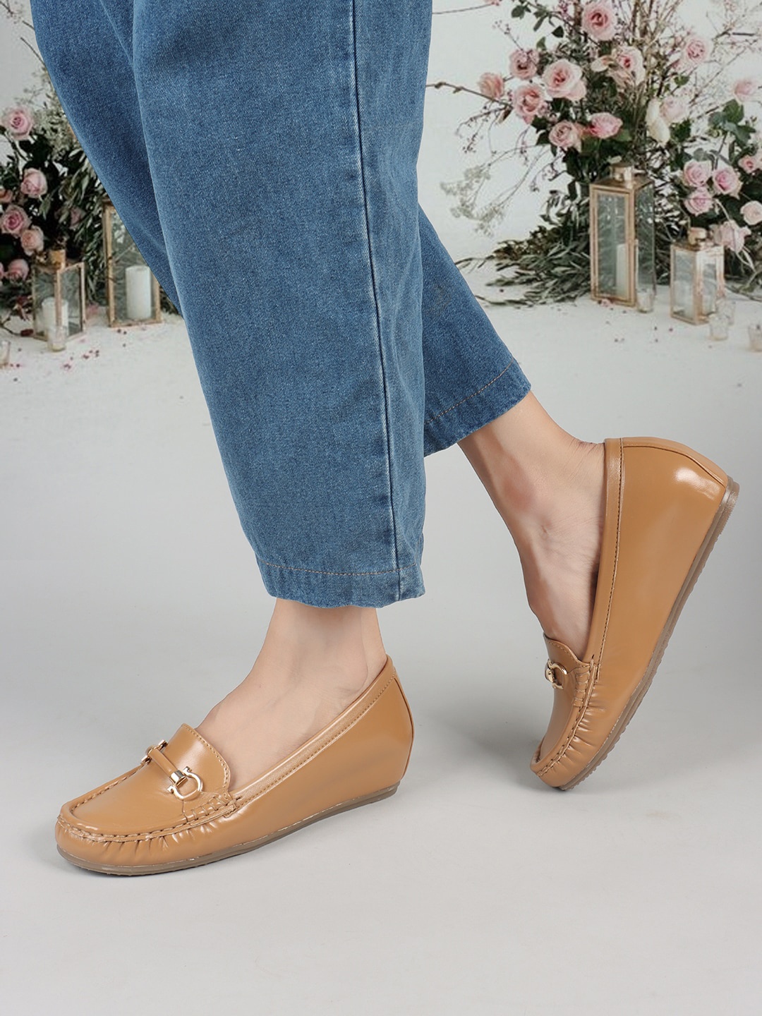 

ELLE Women Embellished Comfort Insole Lightweight Horsebit Loafers, Beige