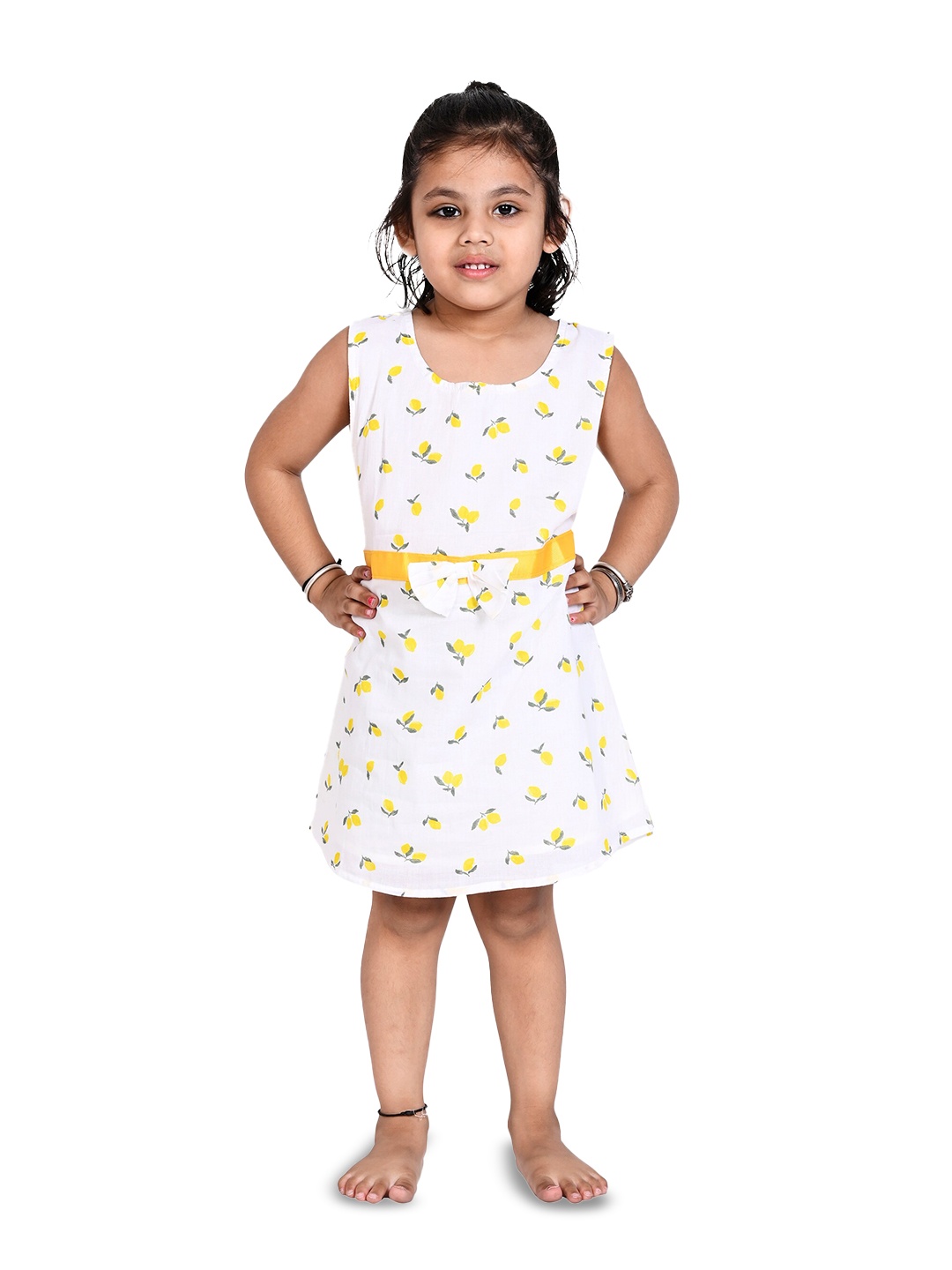 

Creative Kids Girls Tropical printed Bow Cotton A-Line Dress, White