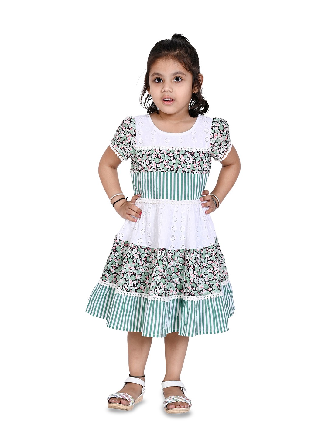 

Creative Kids Girls Floral Printed Cotton Midi Fit & Flare Dress, White
