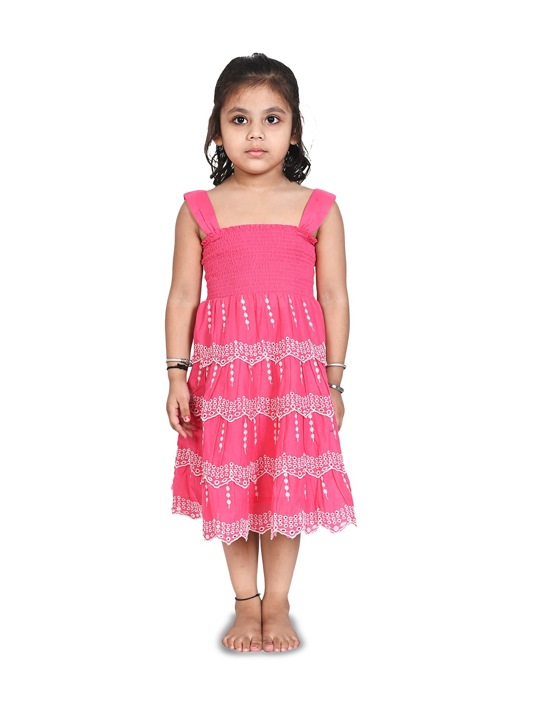 

Creative Kids Girls Self Designed Smocked Cotton A-Line Dress, Fuchsia