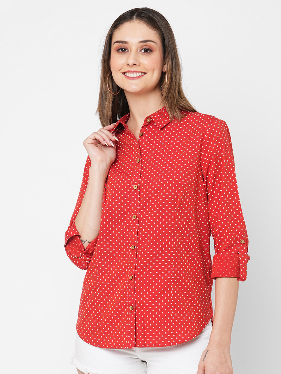 

VASTRADO Polka Dot Printed Shirt, Red