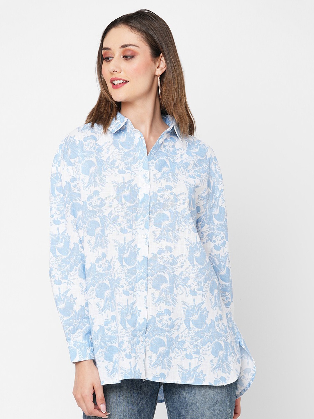 

VASTRADO Floral Printed Oversized Shirt, Blue