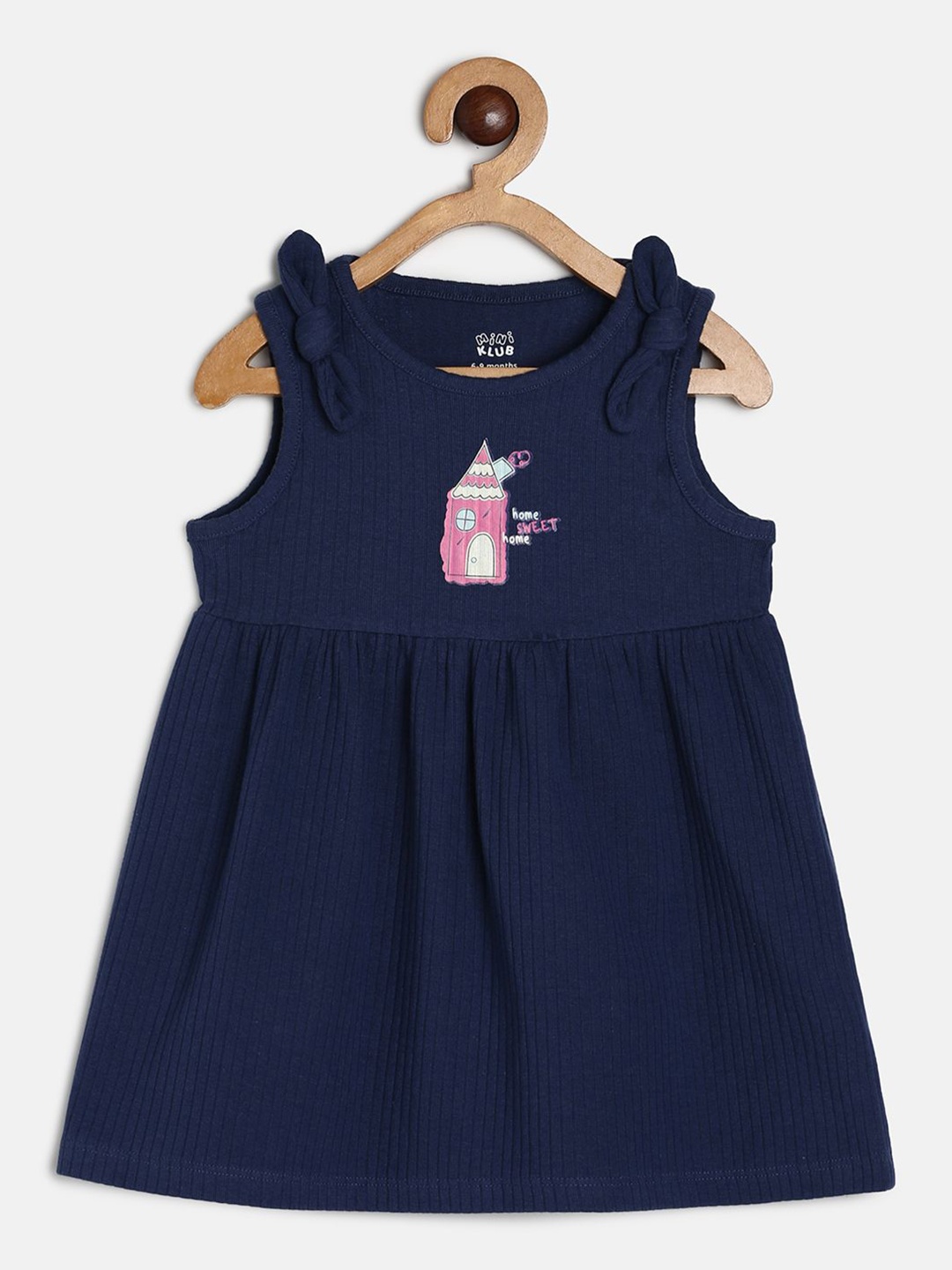 

MINI KLUB Girls Graphic Printed Fit & Flare Dress, Navy blue