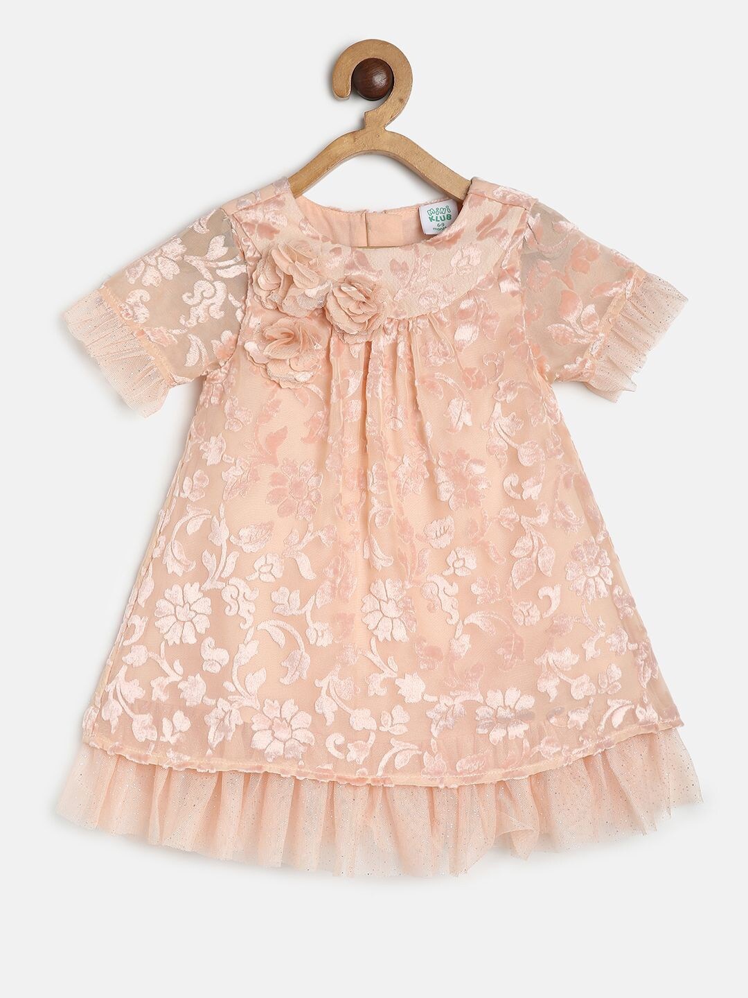 

MINI KLUB Girls self Design Ruffled A-Line Dress, Beige