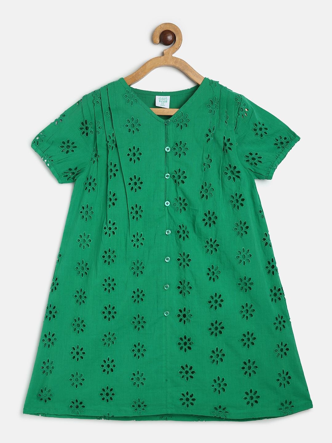 

MINI KLUB Girls Self Design A-Line Dress, Green