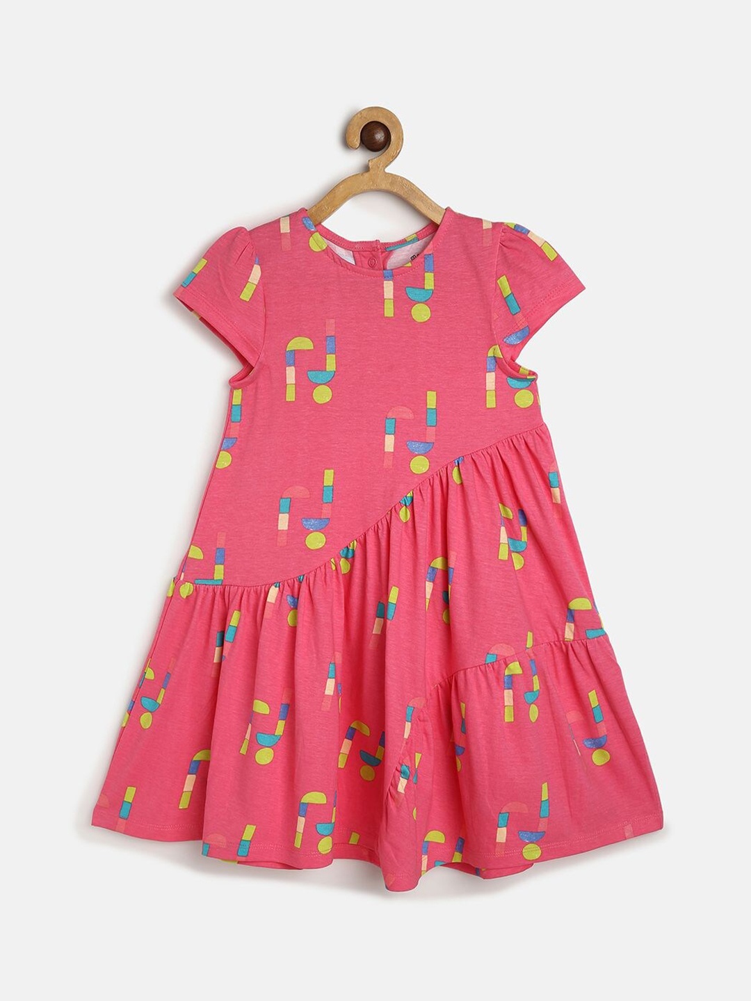 

MINI KLUB Girls Conversational Printed Pleated Cotton A-line Dress, Pink