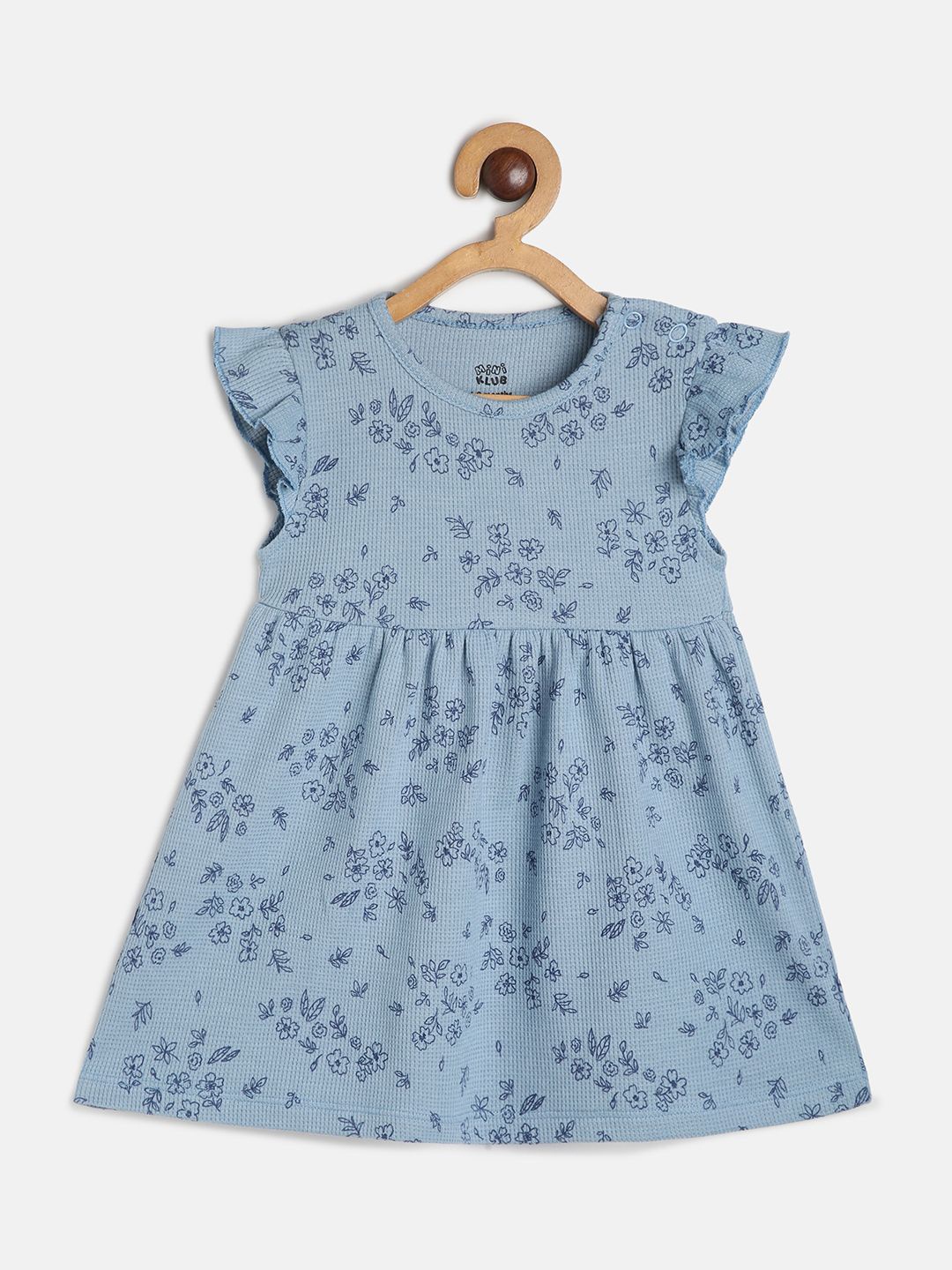 

MINI KLUB Girls Floral Printed Cap Sleeves Cotton Fit & Flare Dress, Blue