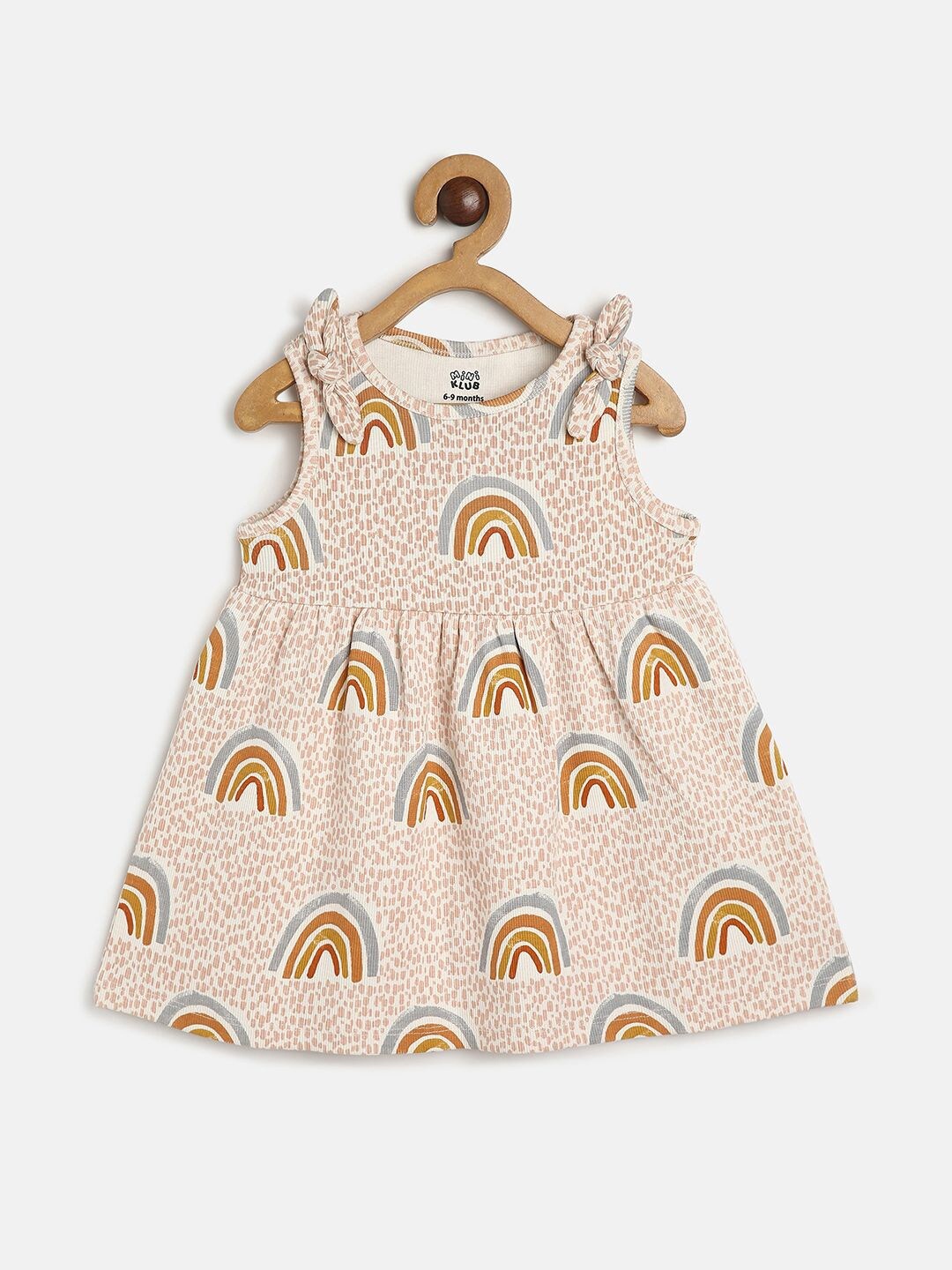 

MINI KLUB Infant Girls Conversational Printed Cotton A-line Dress, Beige