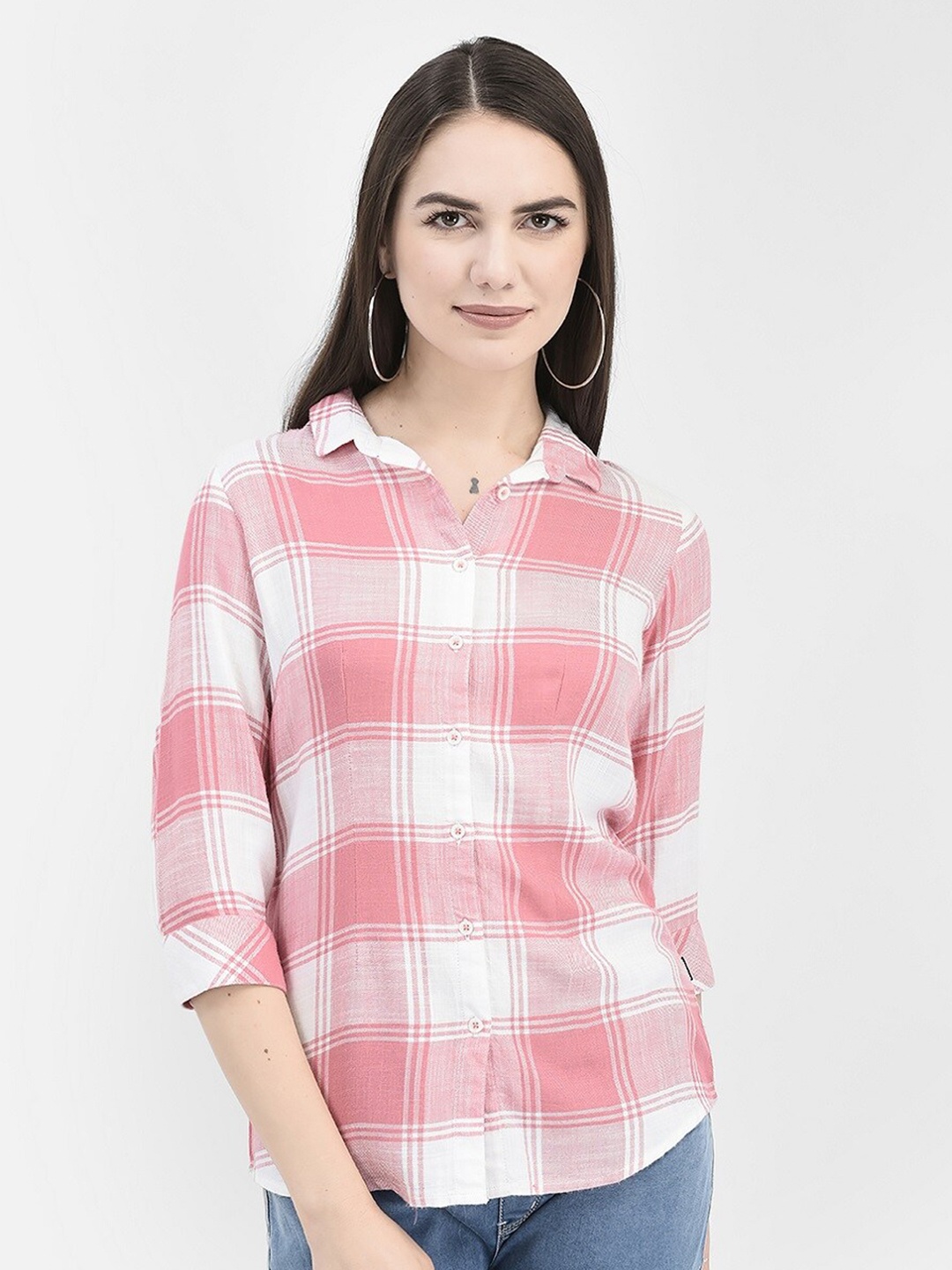 

Crimsoune Club Tartan Checked Slim Fit Opaque Casual Shirt, Pink