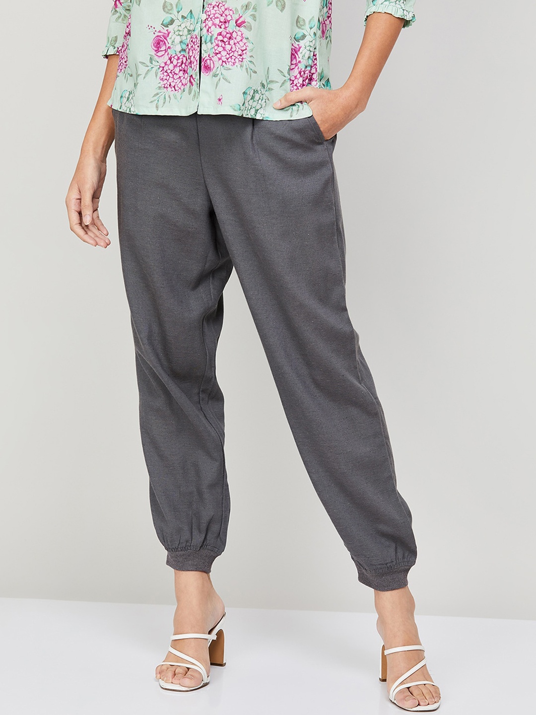 

Colour Me by Melange Women Pleated Joggers, Grey