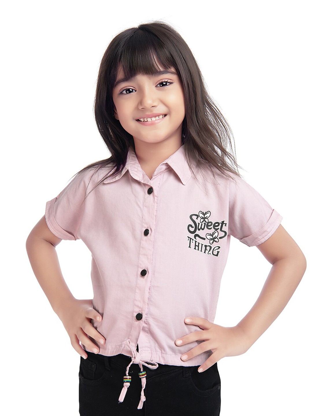 

Tiny Kingdom Girls Waist Tie Up Shirt Style Top, Pink