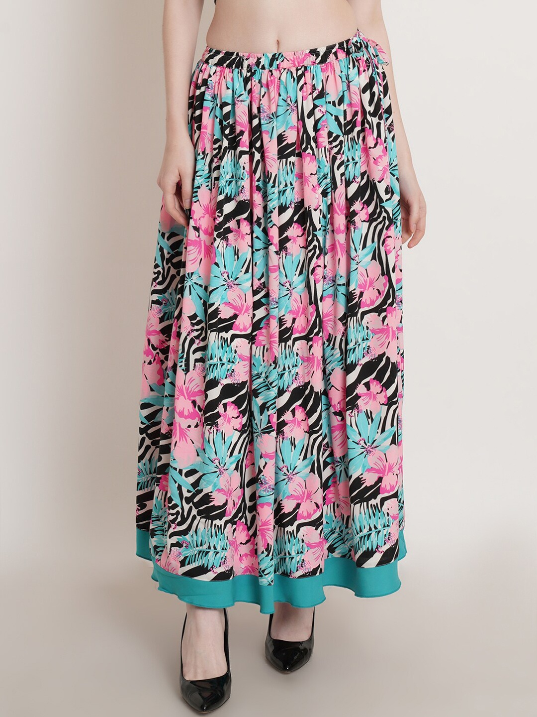 

Hive91 Floral Printed Flared Maxi Skirt, Pink