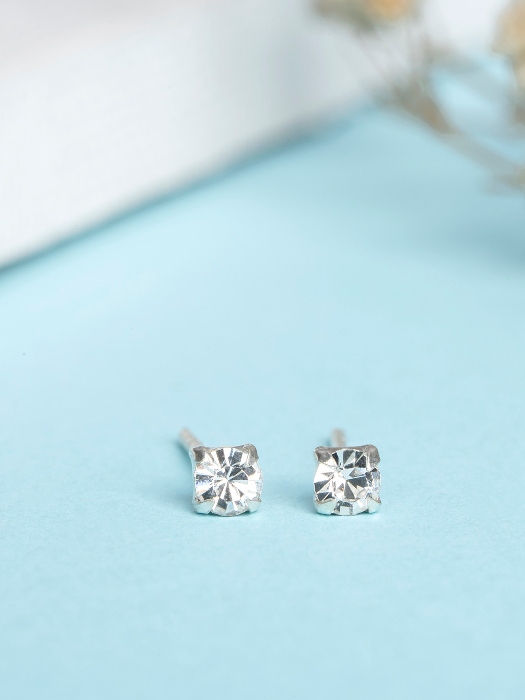 

Zavya Rhodium-Plated CZ Studded Sterling Silver Studs Earrings