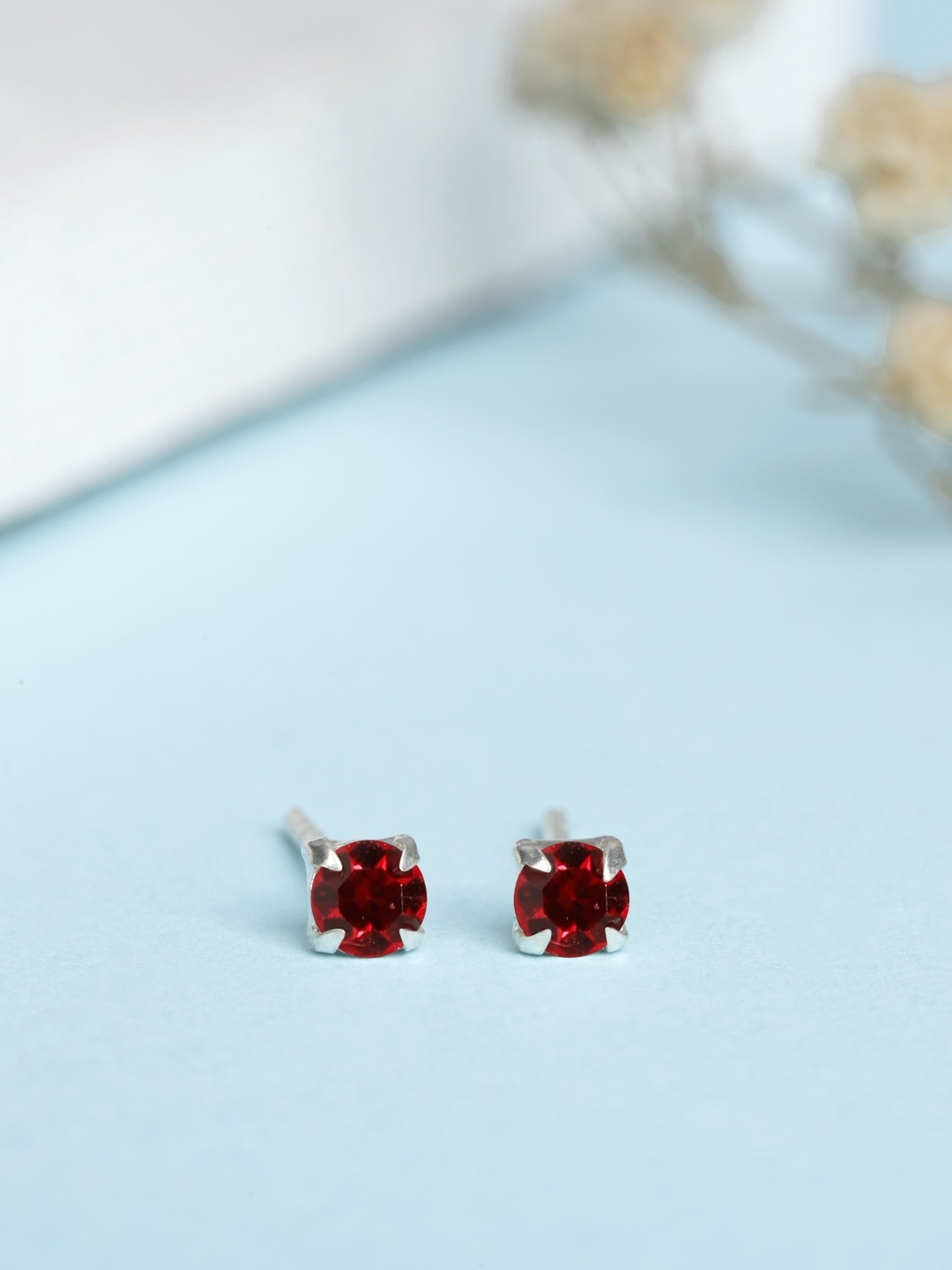 

Zavya Rhodium-Plated CZ Studded Sterling Silver Studs Earrings, Red