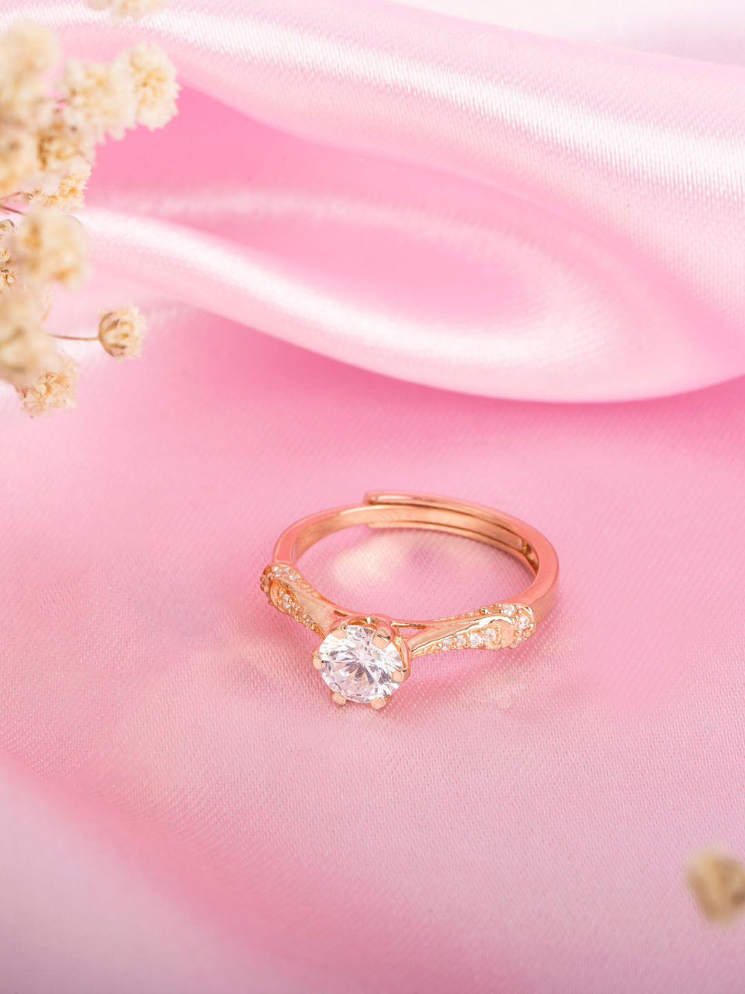 

Zavya Women Rose Gold-Plated CZ Studded Sterling Silver Finger Ring