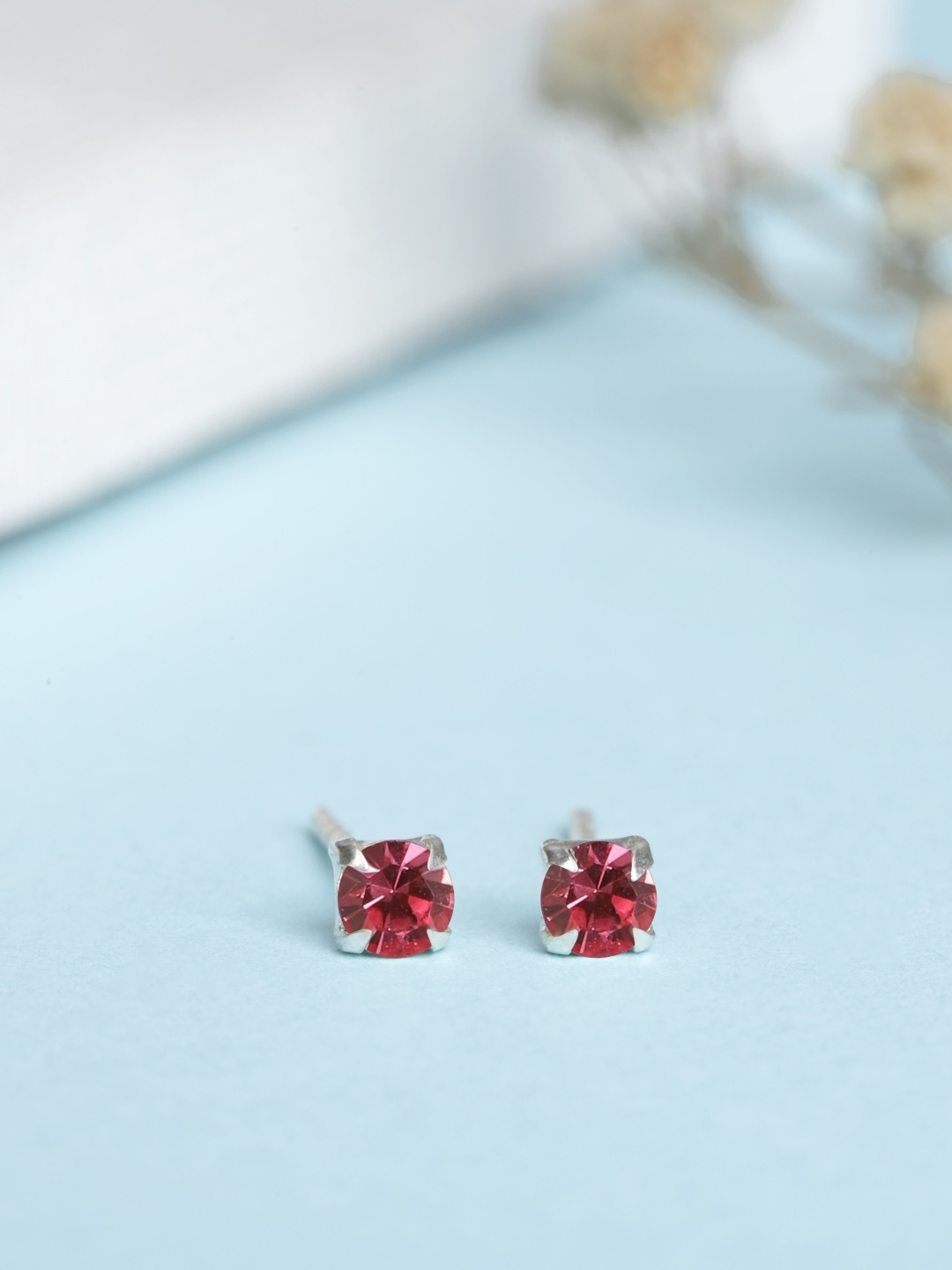 

Zavya Rhodium-Plated CZ Studded Sterling Silver Studs Earrings, Red