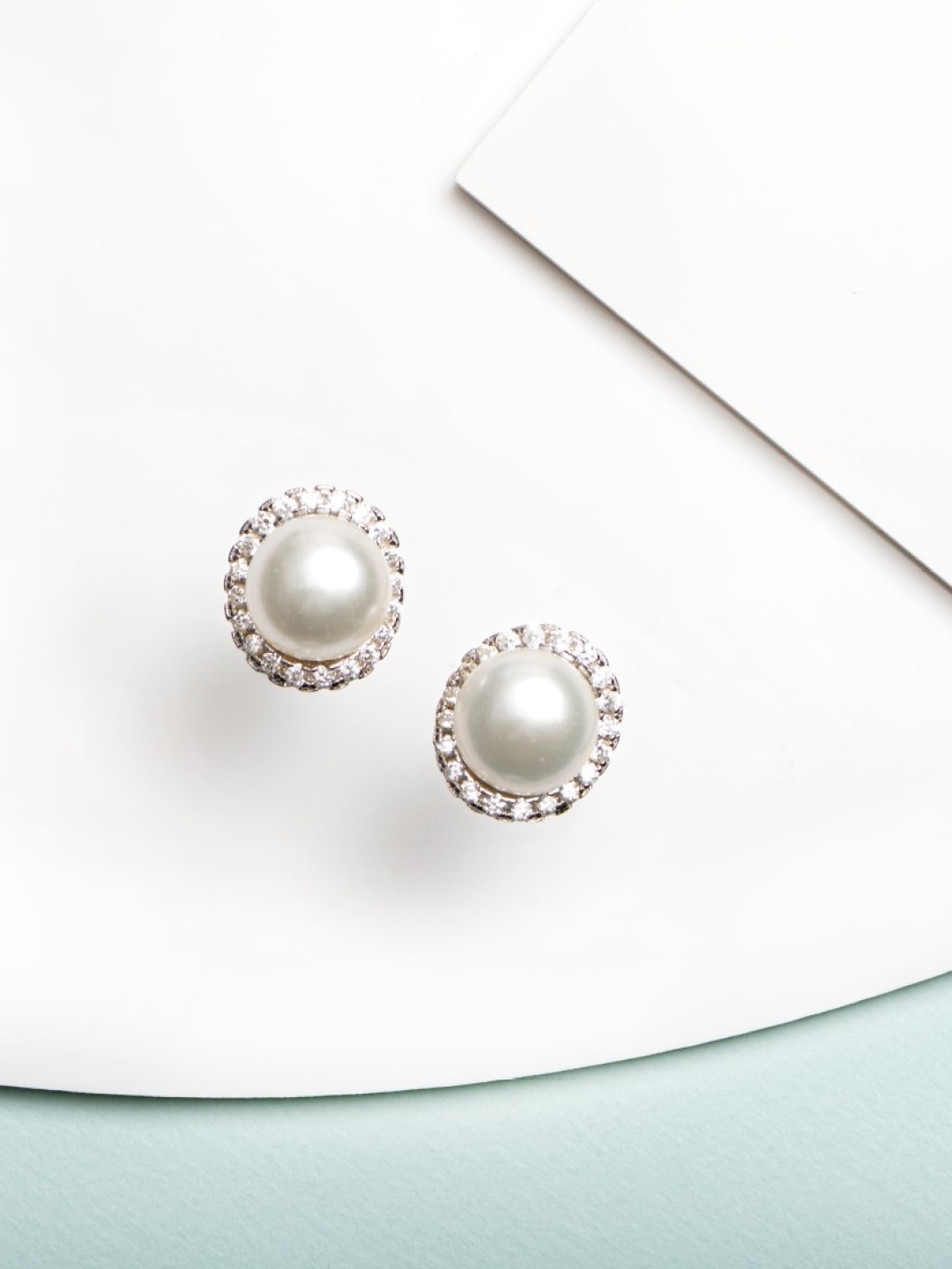 

Zavya Rhodium-Plated Pearl Studded Sterling Silver Studs Earrings, Off white