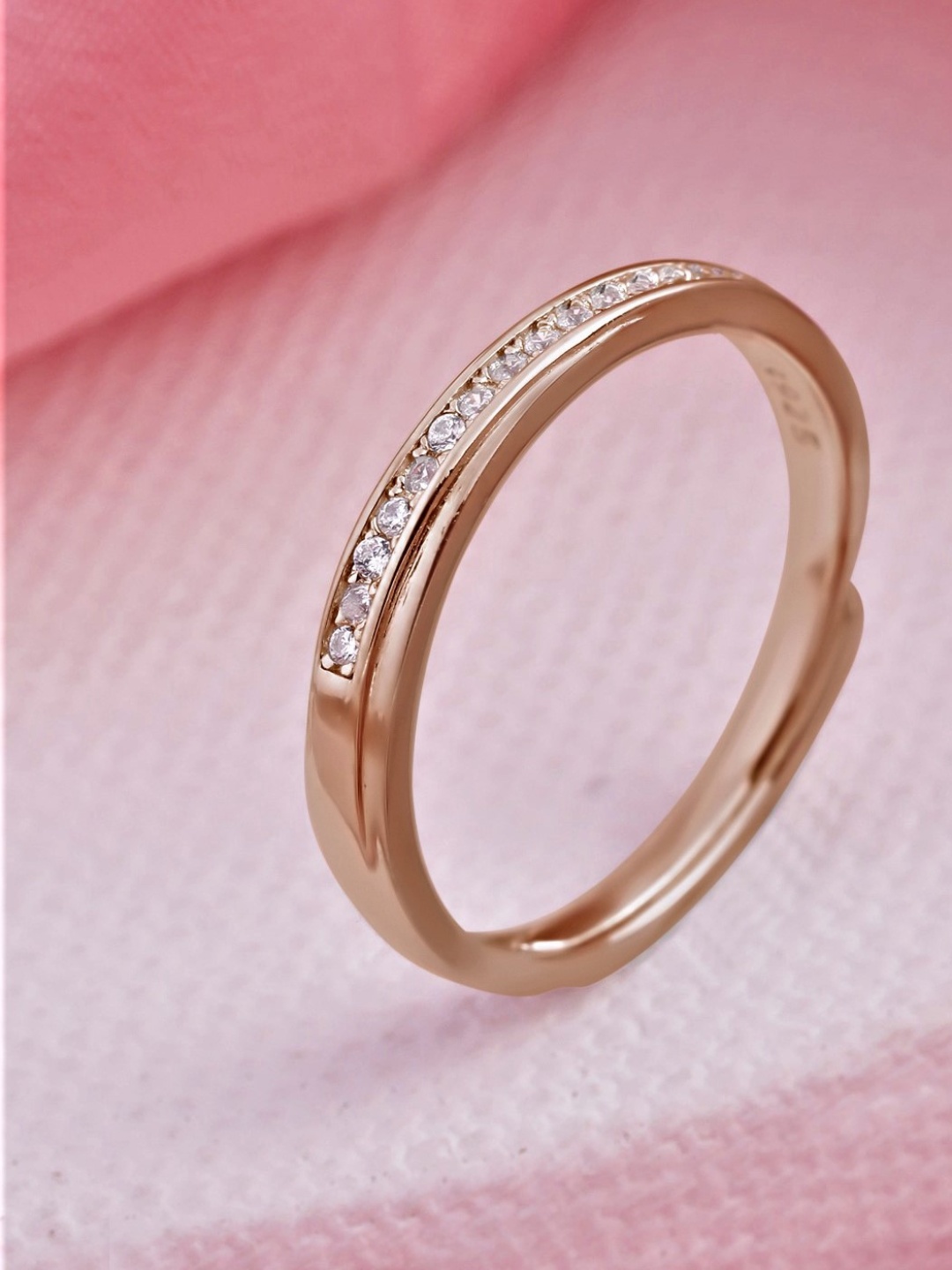 

Zavya Women Rose Gold-Plated CZ Studded Sterling Silver Finger Ring