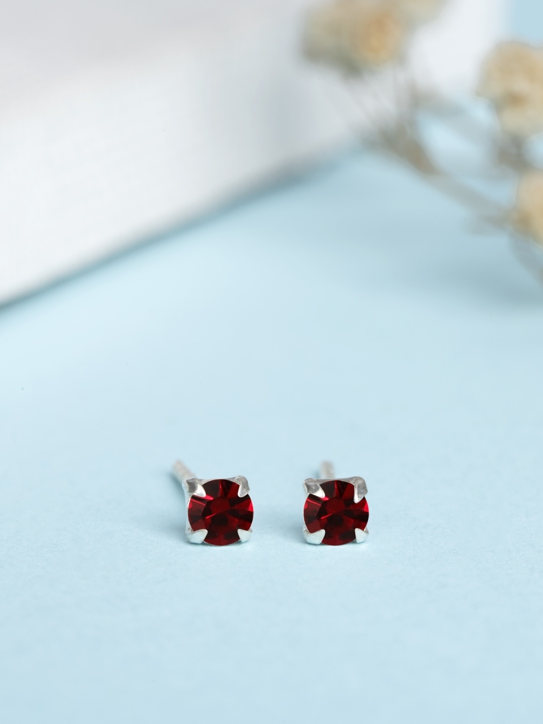 

Zavya Rhodium-Plated CZ Studded Sterling Silver Studs Earrings, Red