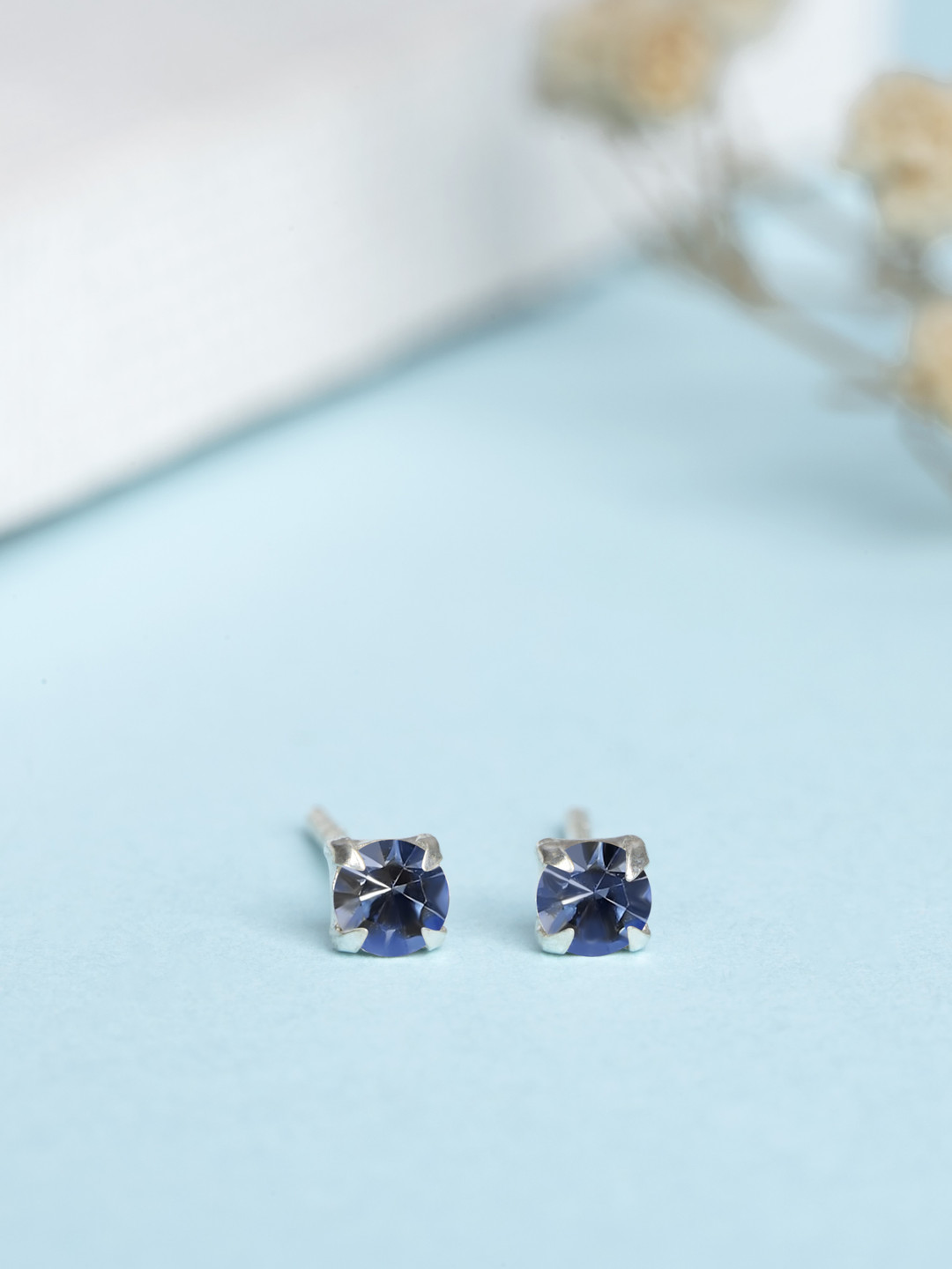 

Zavya Rhodium-Plated CZ Studded Sterling Silver Studs Earrings, Blue