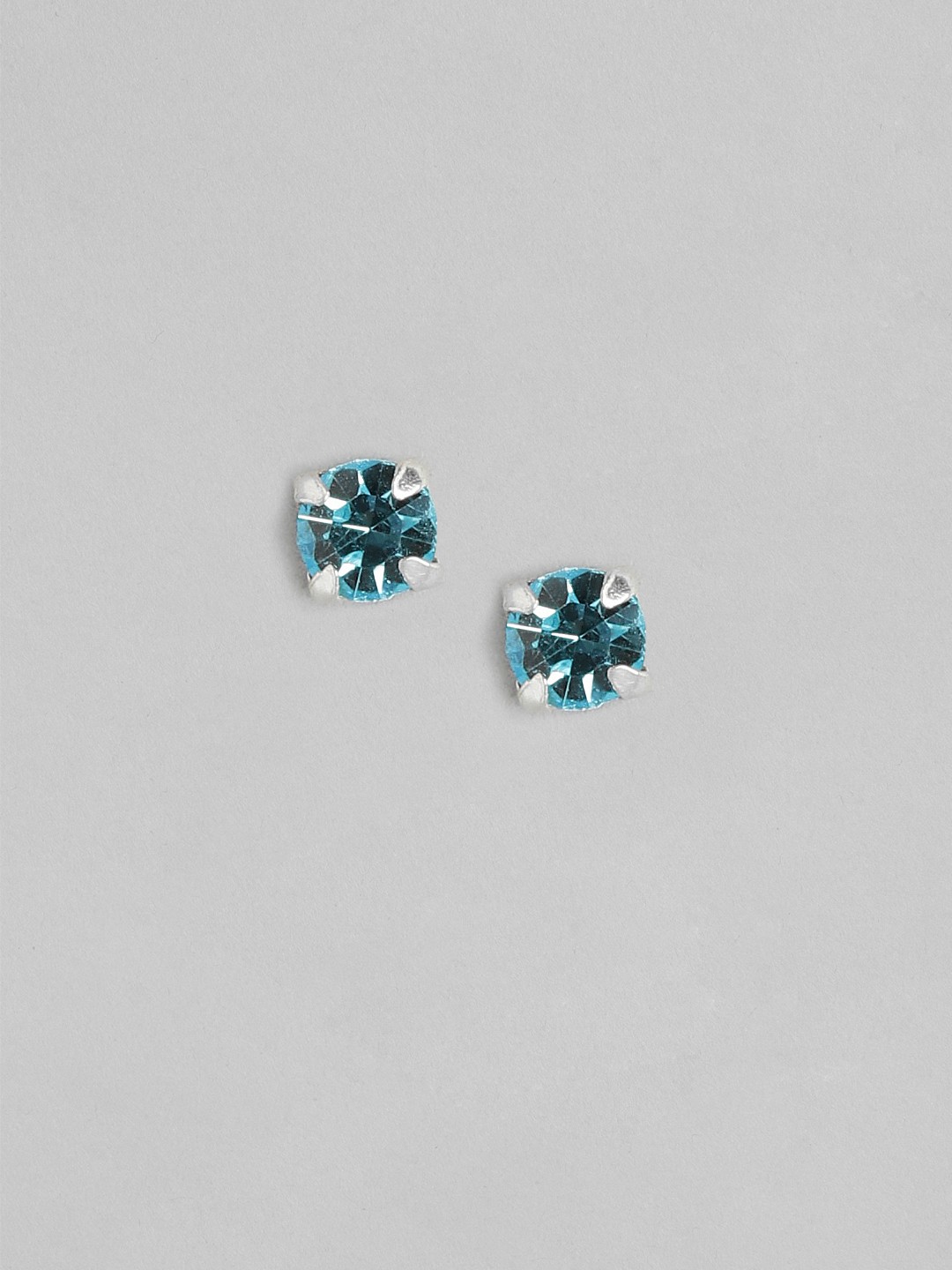 

Zavya Rhodium-Plated CZ Studded Sterling Silver Studs Earrings, Turquoise blue