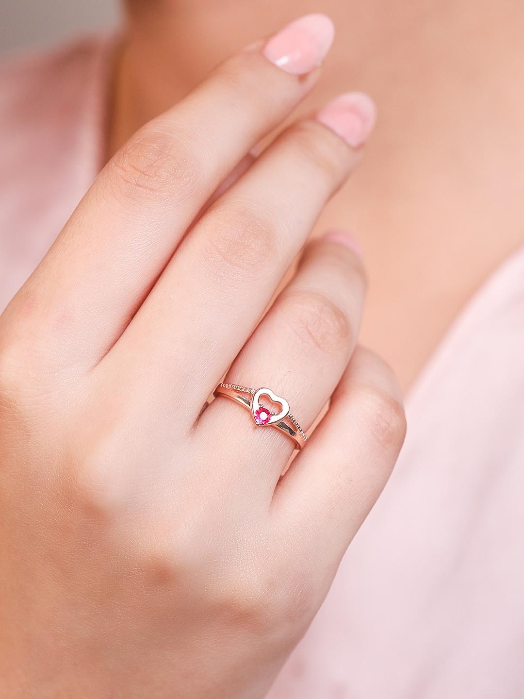 

Zavya Women 925 Pure Silver CZ Heart Shaped Rhodium-Plated Finger Ring, Rose gold