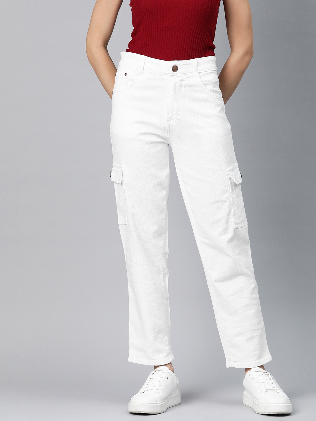 

ADBUCKS Women Straight Fit High-Rise Stretchable Jeans, White