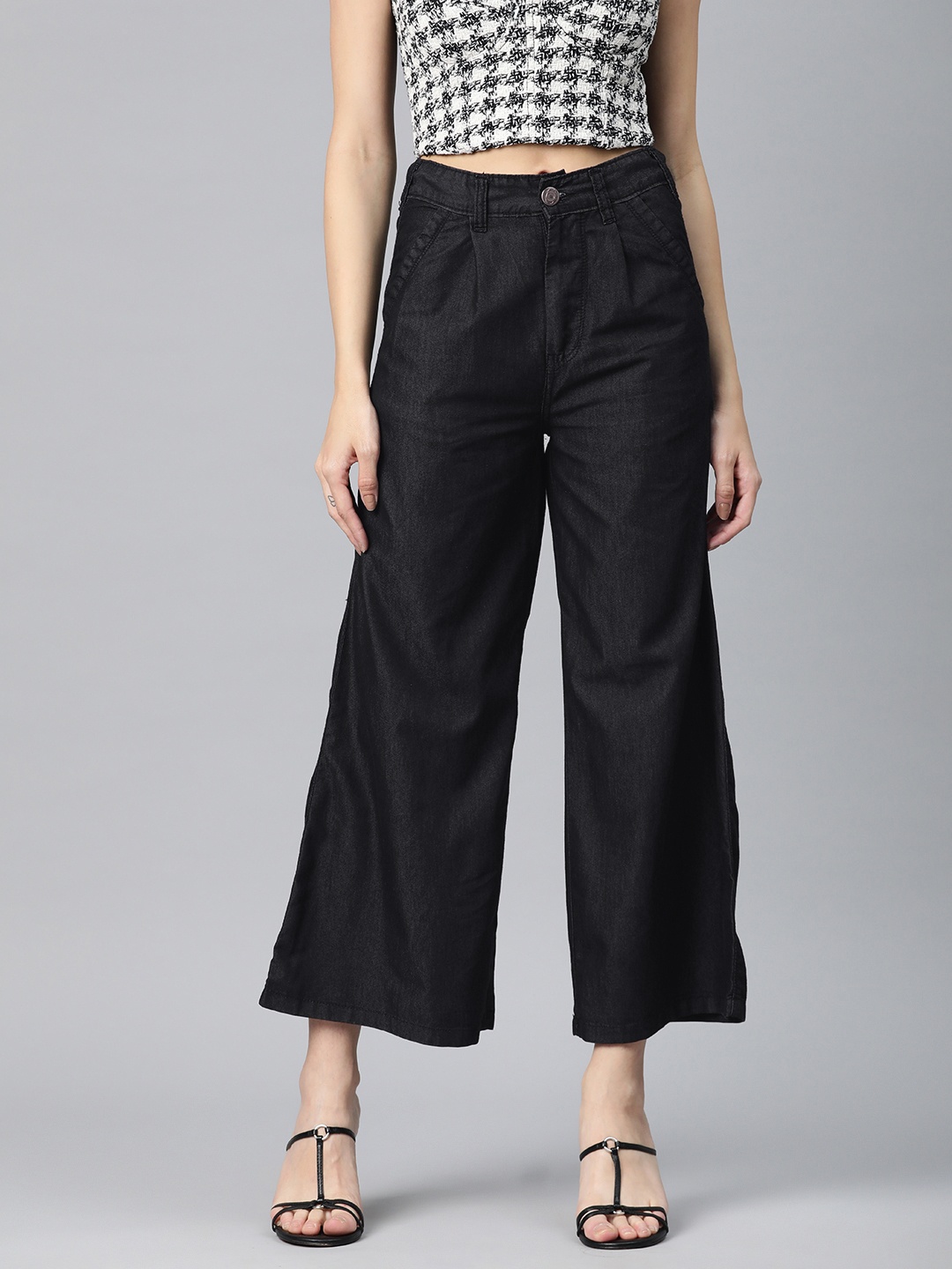 

ADBUCKS Women Wide Leg High-Rise Jeans, Black