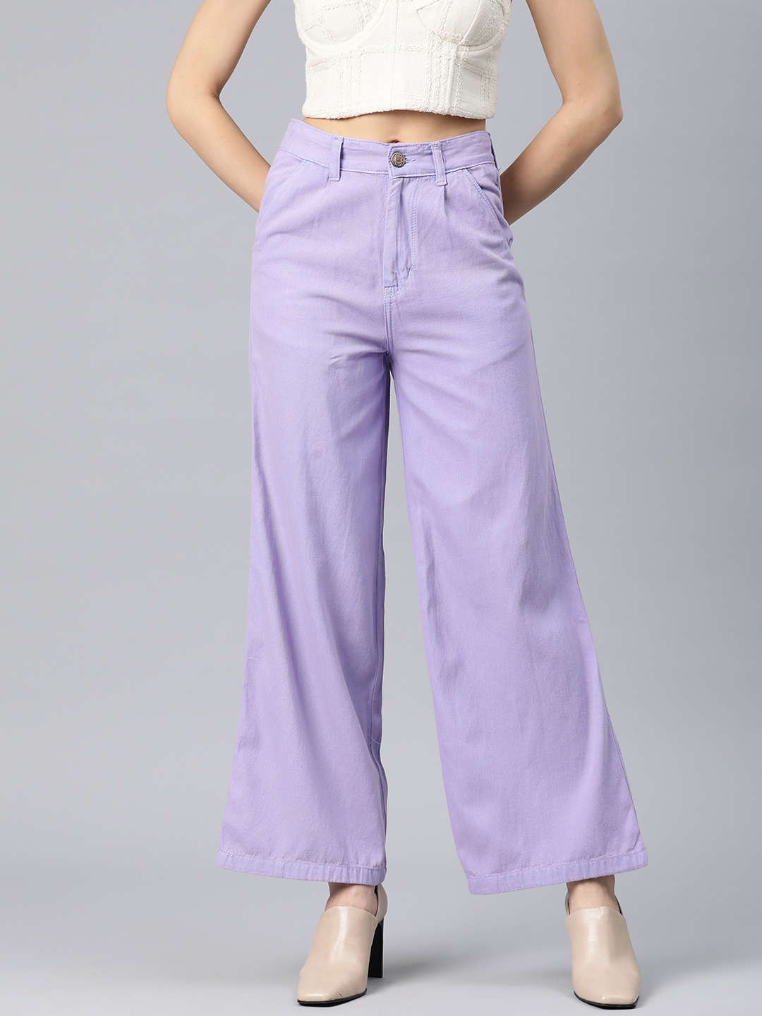 

ADBUCKS Women Solid Straight Fit High-Rise Jeans, Lavender