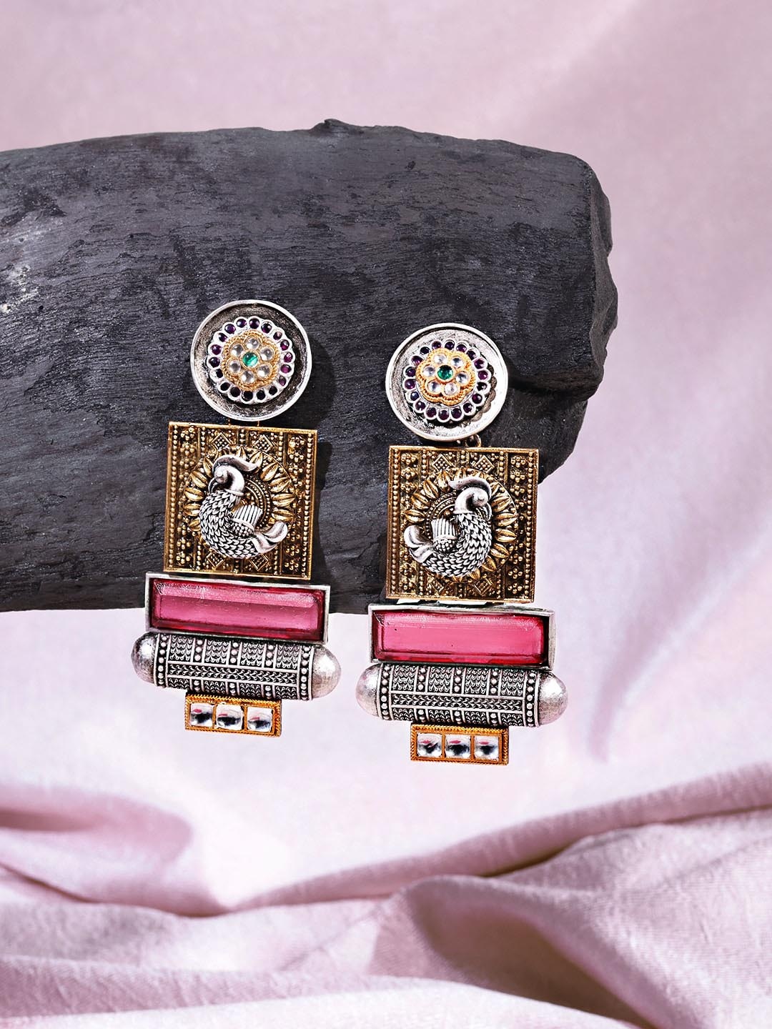 

ABDESIGNS Silver-Plated Contemporary Drop Earrings