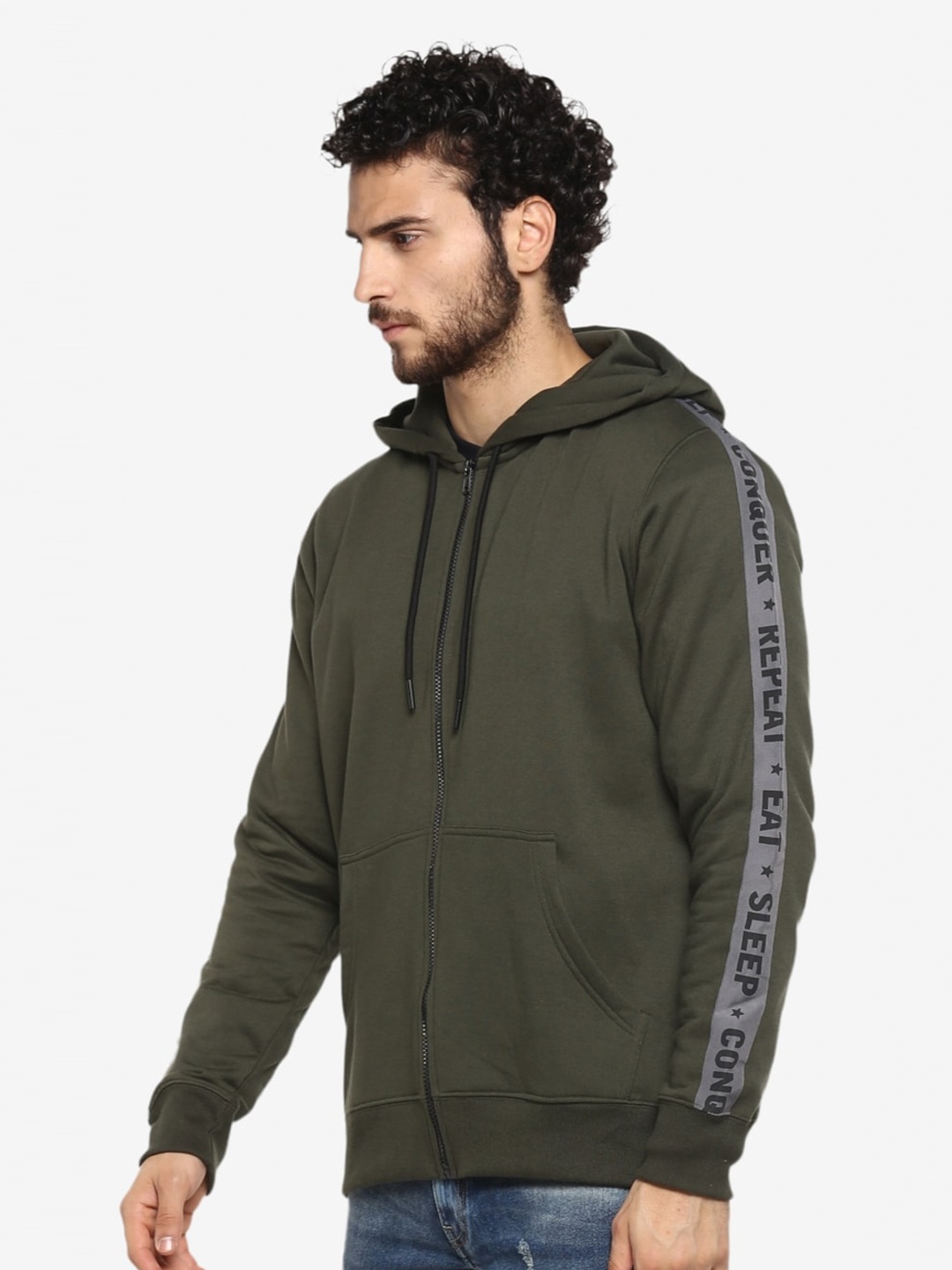 

Alan Jones Men Olive Green Hooded Sweatshirt