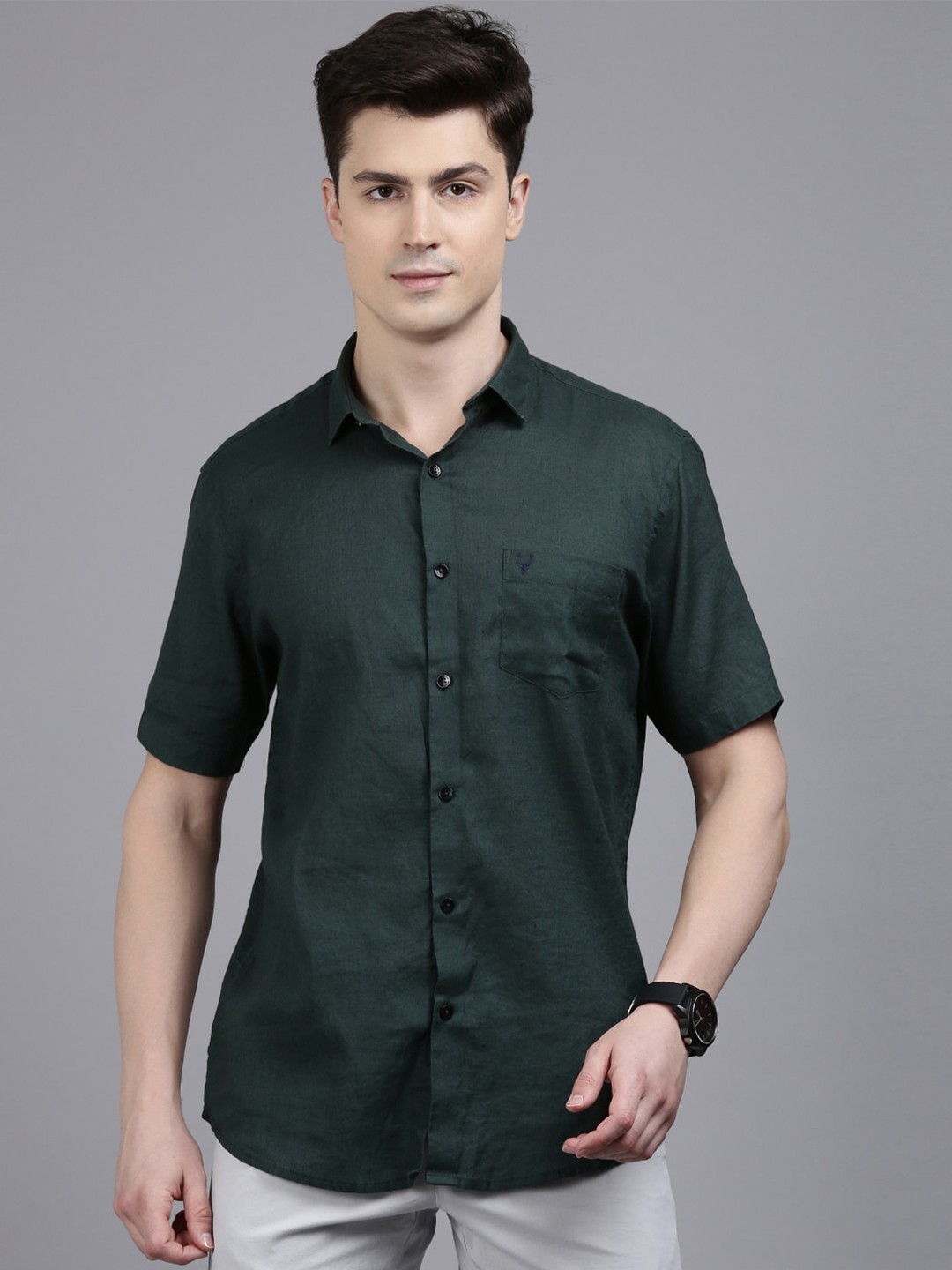 

Allen Solly Spread Collar Linen & Cotton Casual Shirt, Green
