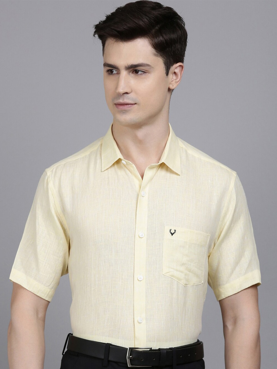 

Allen Solly Spread Collar Pure Linen Formal Shirt, Yellow