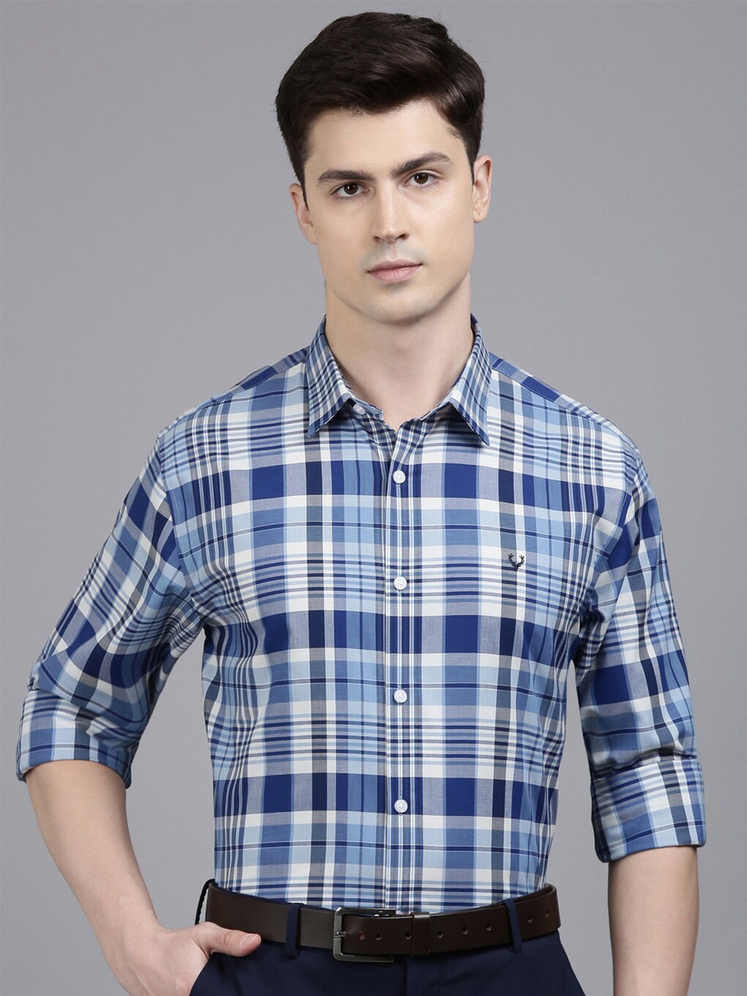 

Allen Solly Tartan Checked Pure Cotton Formal Shirt, Blue