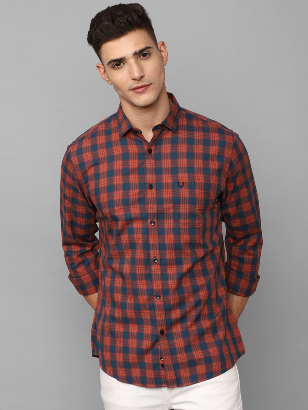 

Allen Solly Checked Slim Fit Buffalo Checks Opaque Pure Cotton Casual Shirt, Red