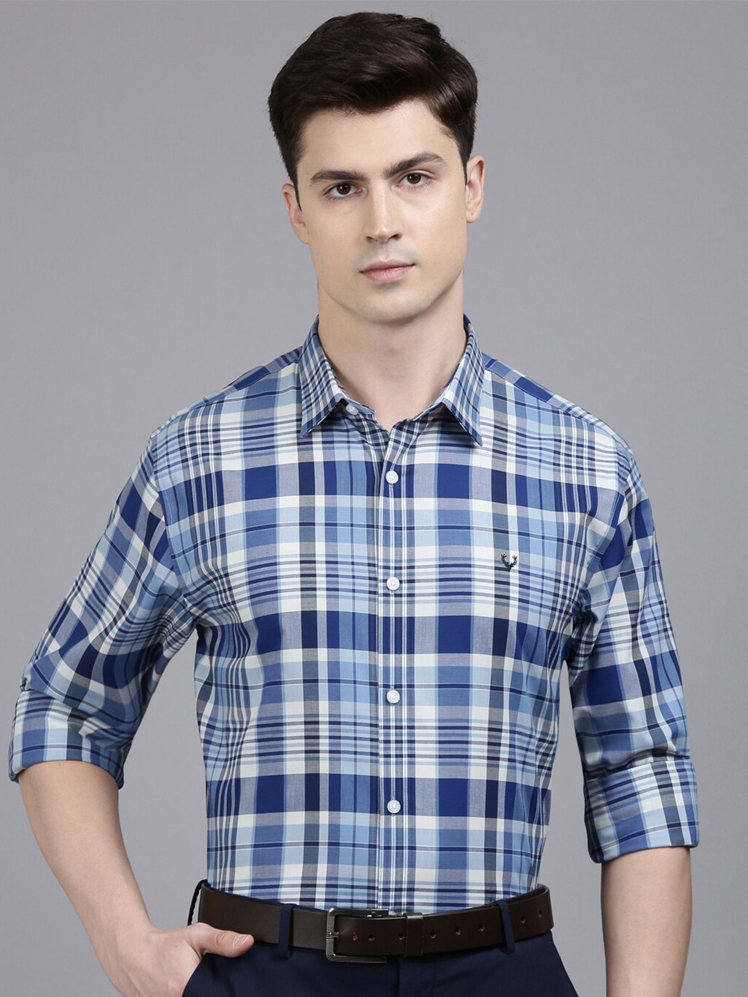 

Allen Solly Tartan Checked Pure Cotton Formal Shirt, Blue