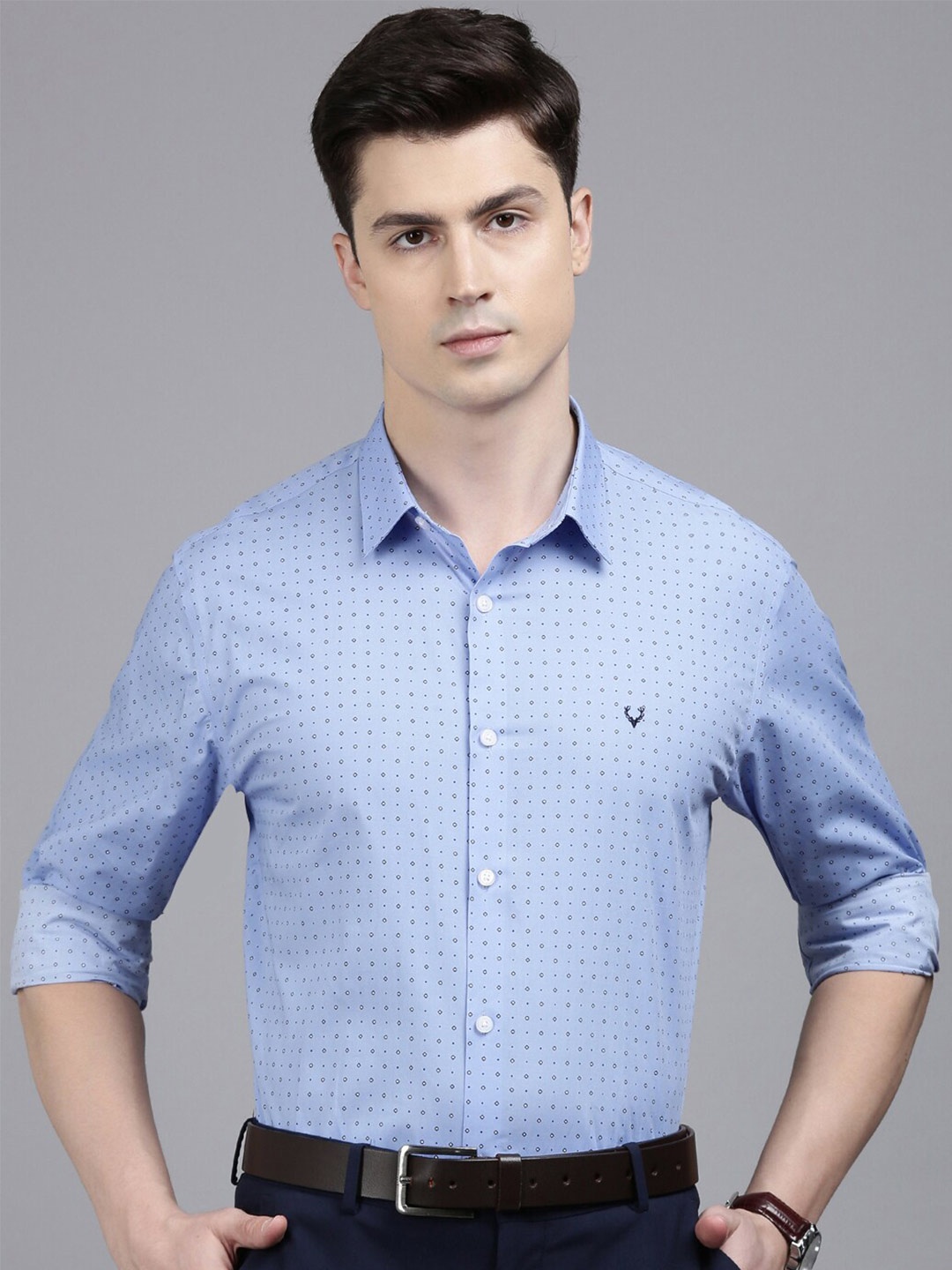 

Allen Solly Printed Slim Fit Opaque Pure Cotton Formal Shirt, Blue